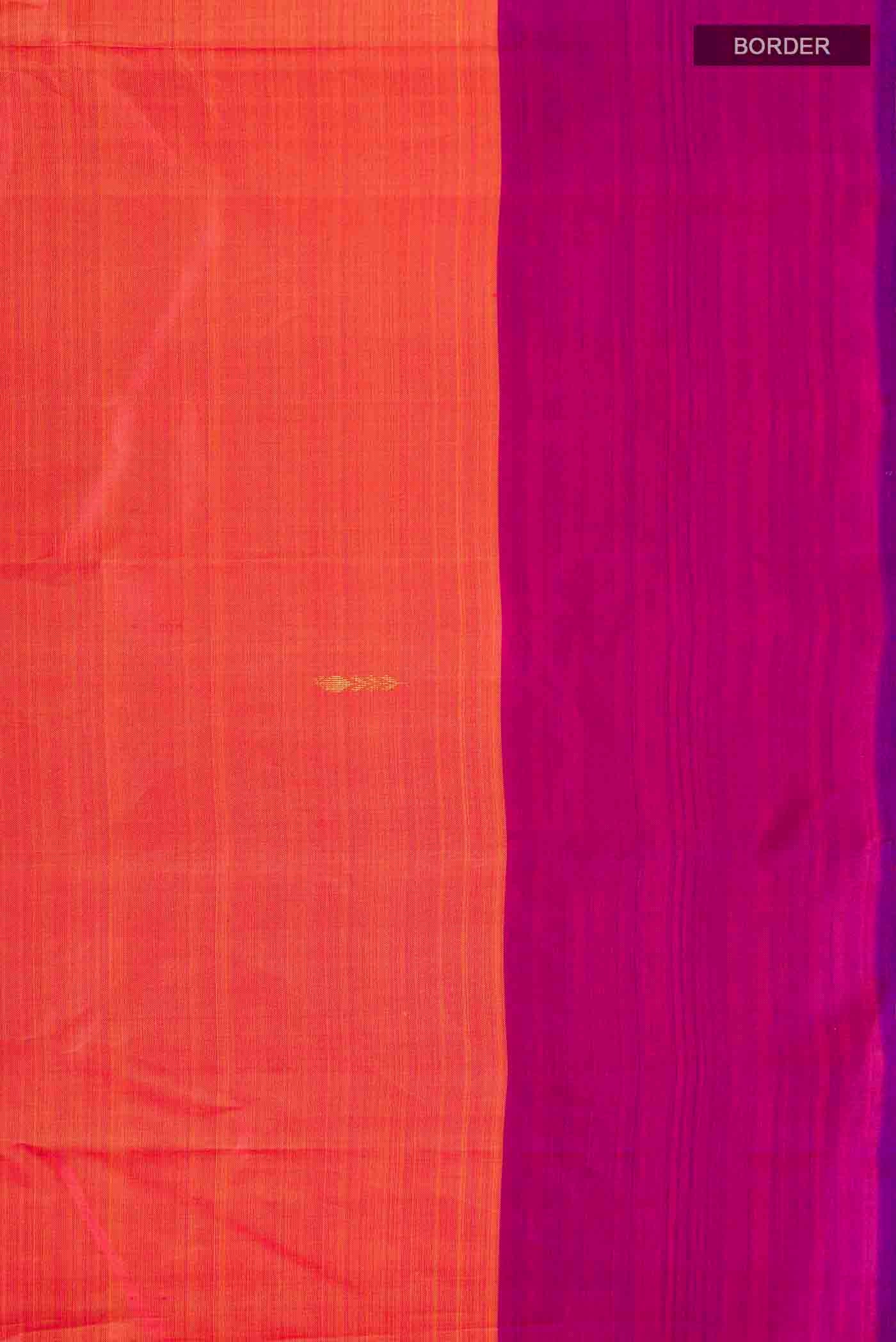 Orange with Pink Color Kanchipuram Silk Saree - Image 3