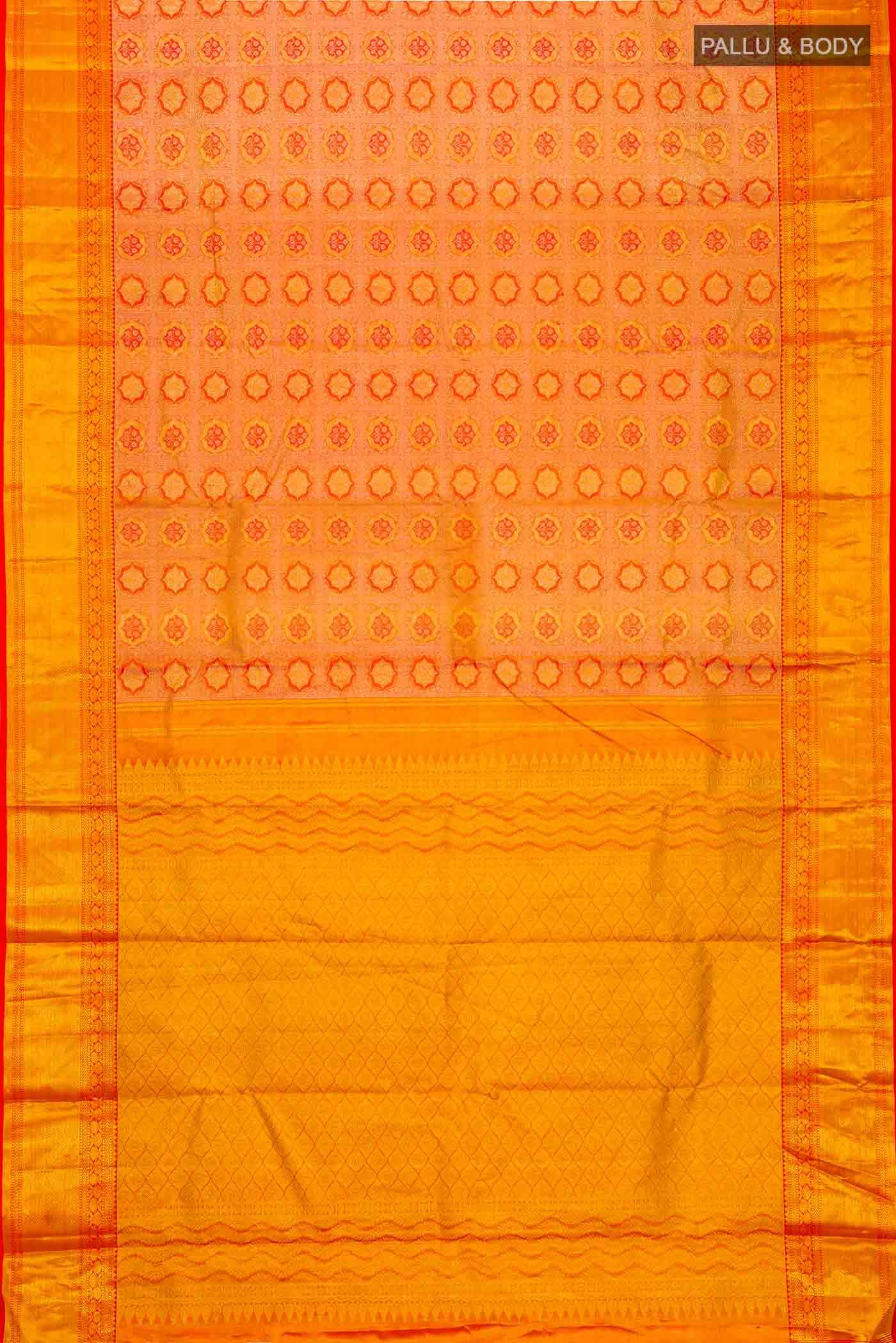 Gold with Red Color Kanjivaram Tissue Silk Saree - Image 4