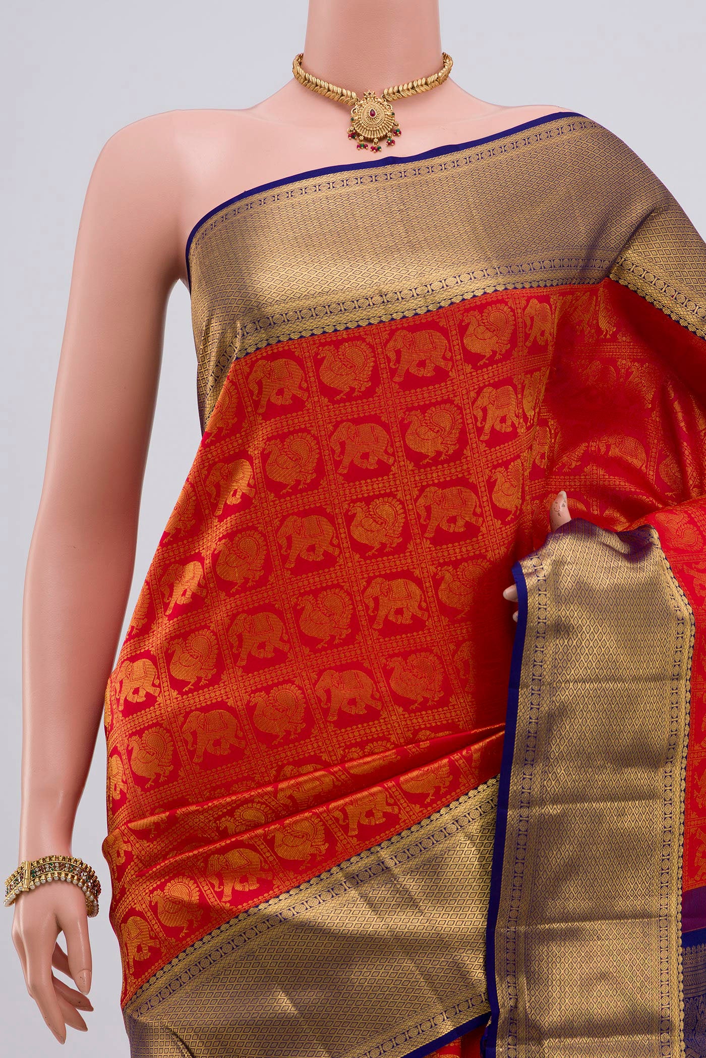 Orange Kanchipuram Silk Saree - Image 2