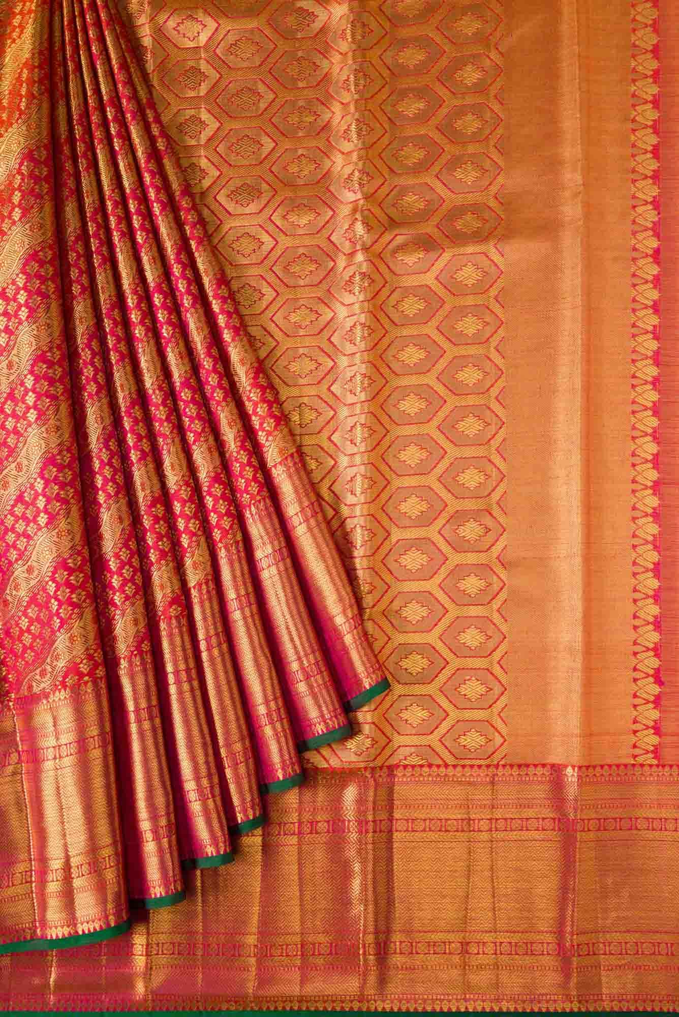 Pink with Orange Color Kanchipuram Silk Saree - Image 2