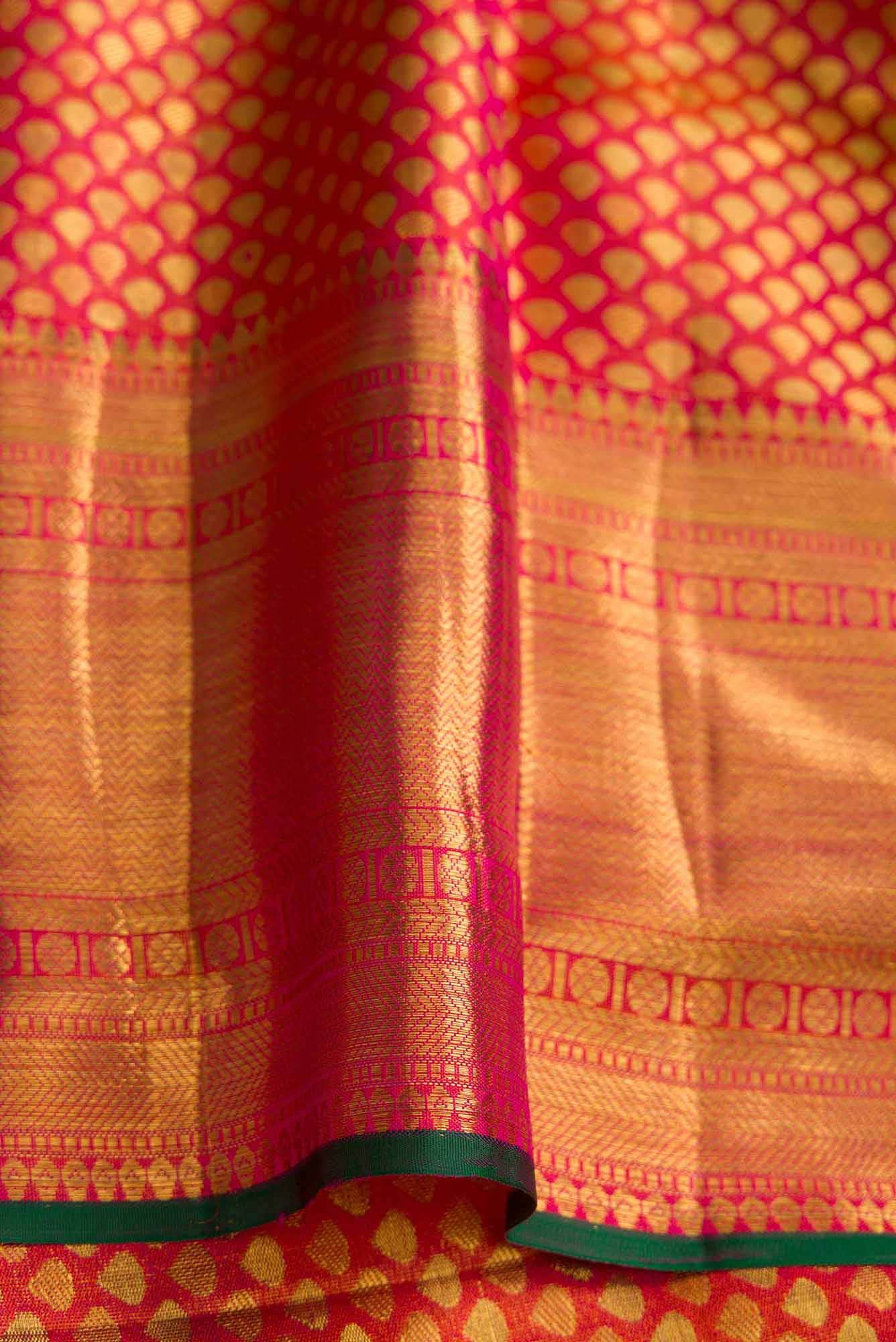 Pink with Orange Color Kanchipuram Silk Saree - Image 6