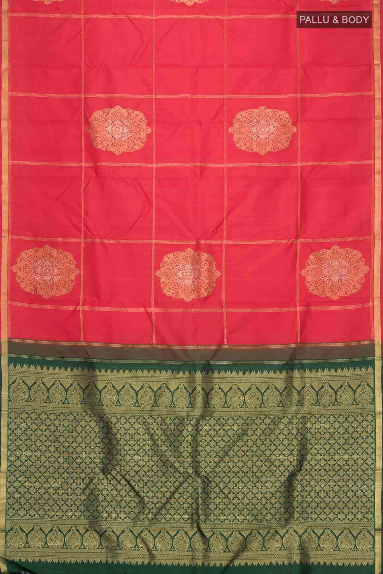 Pure Silk Pure Zari Orange Kanchipuram Saree - Image 4
