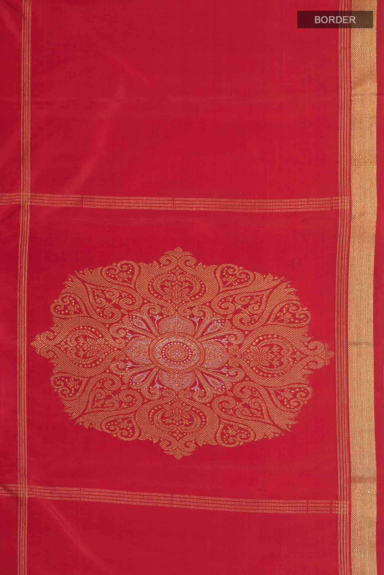 Pure Silk Pure Zari Orange Kanchipuram Saree - Image 6