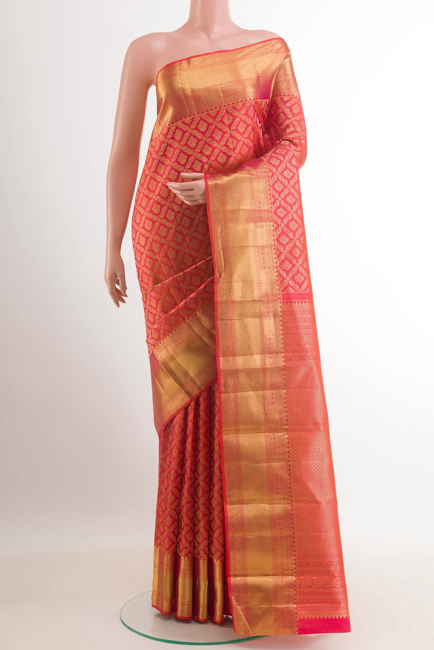 Orange with Pink Color Kanjivaram Silk Saree