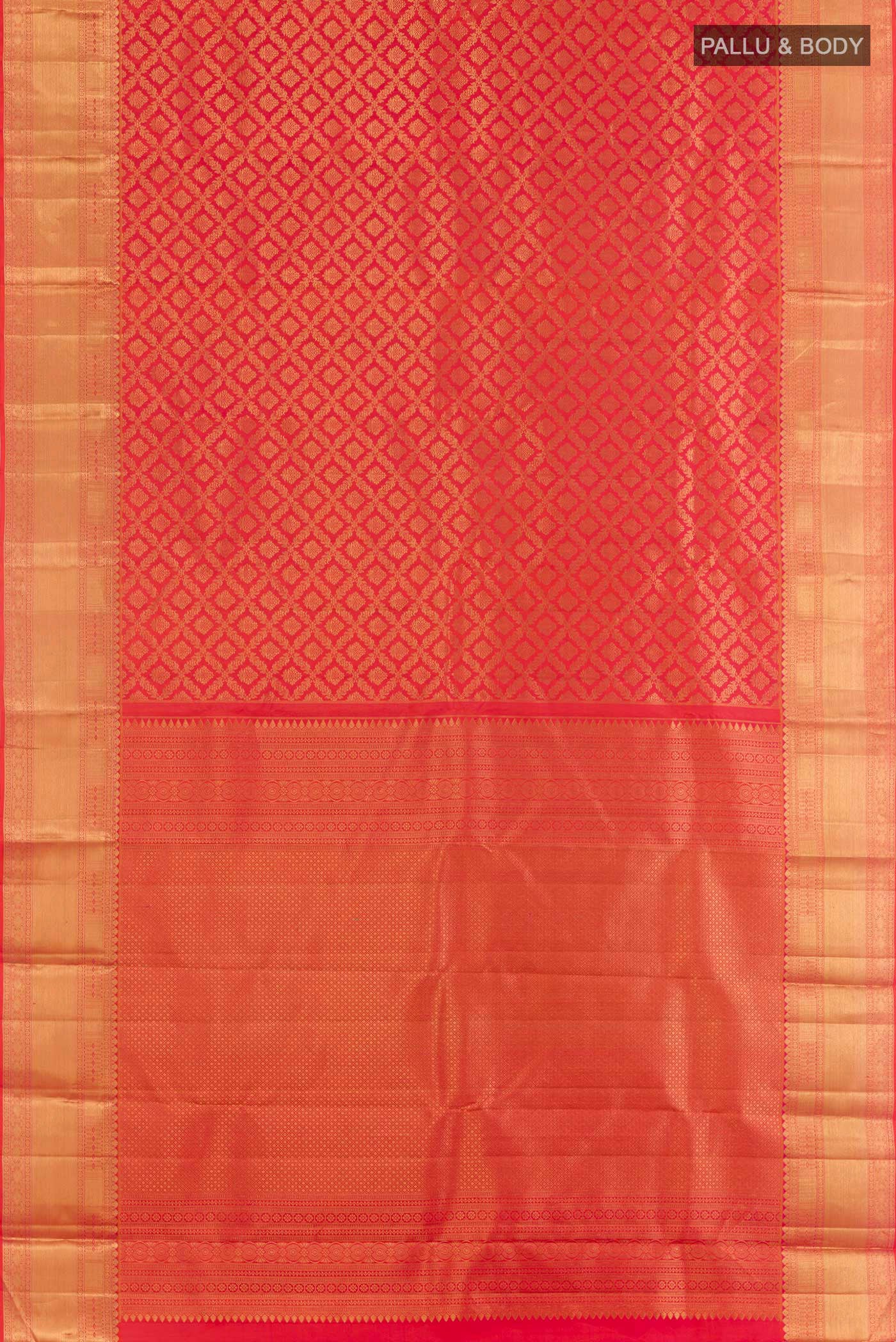 Orange with Pink Color Kanjivaram Silk Saree - Image 3