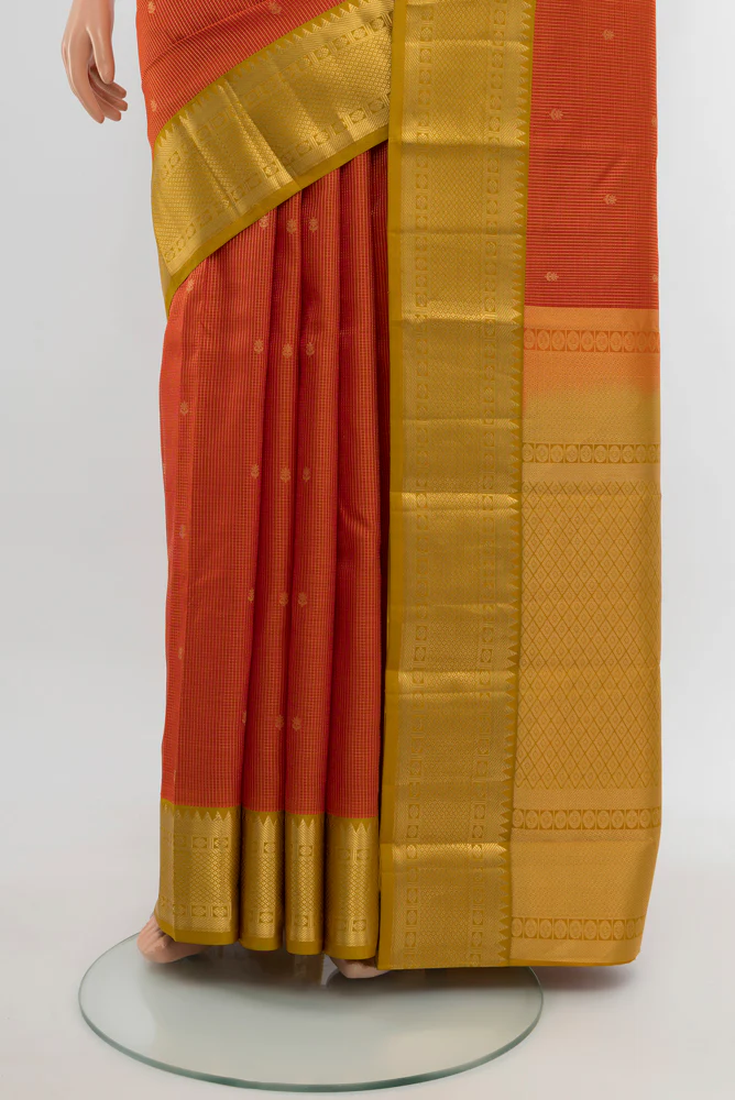 Orange Kanjivaram Silk Saree - Image 3