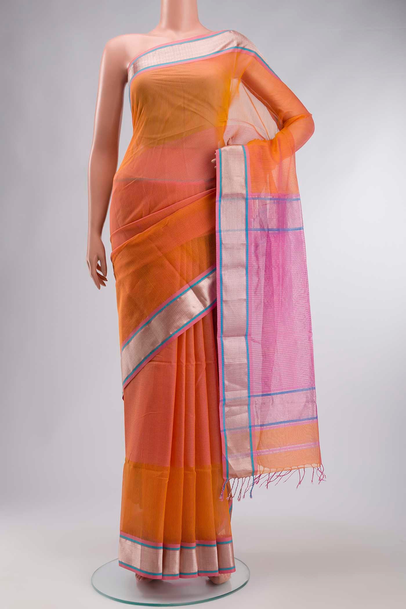 Orange Maheshwari Silk Cotton Saree
