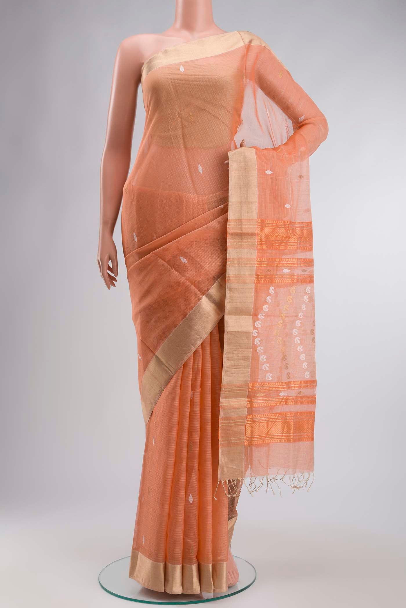 Peach Maheshwari Silk Cotton Saree