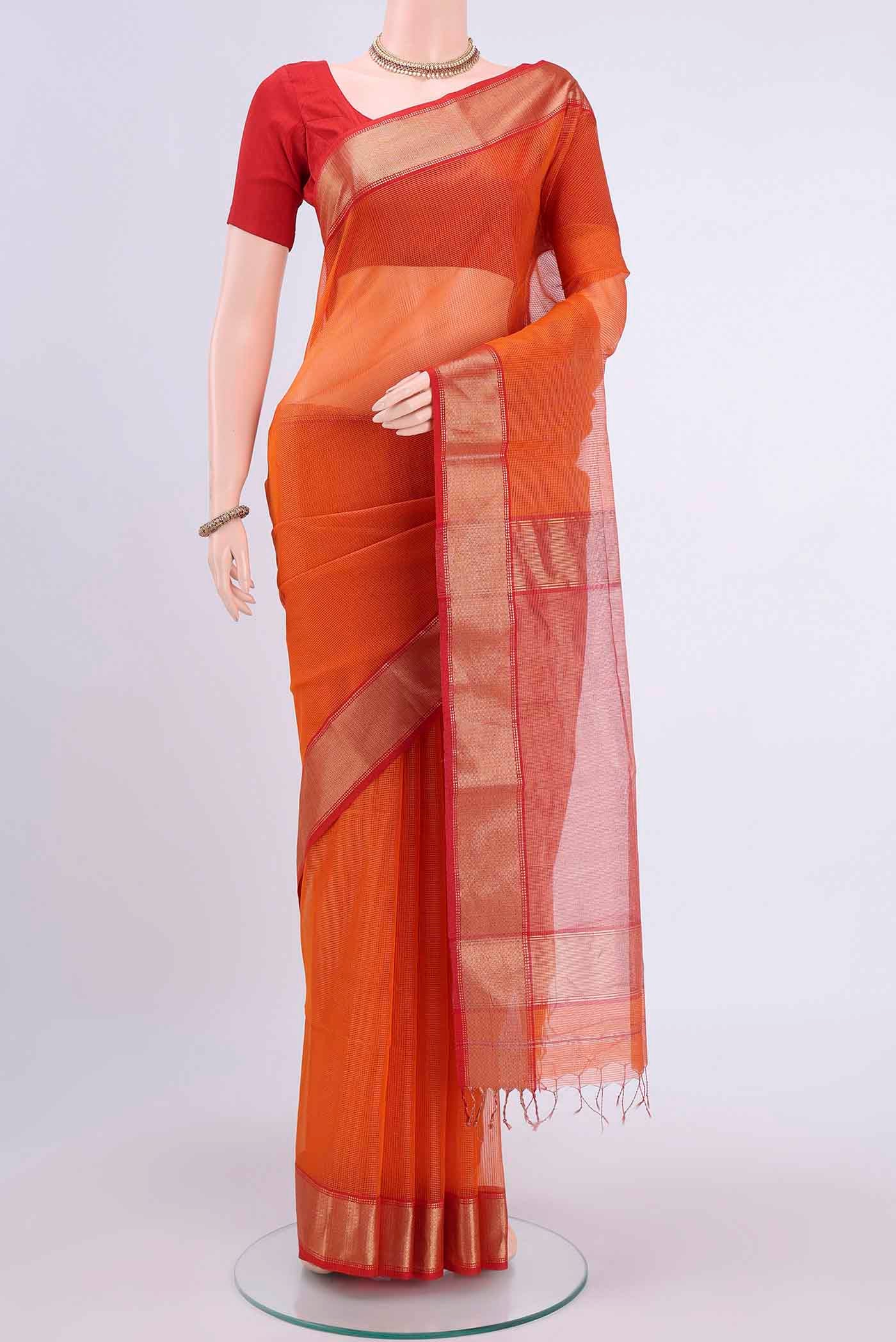 Orange Maheshwari Silk Cotton Saree