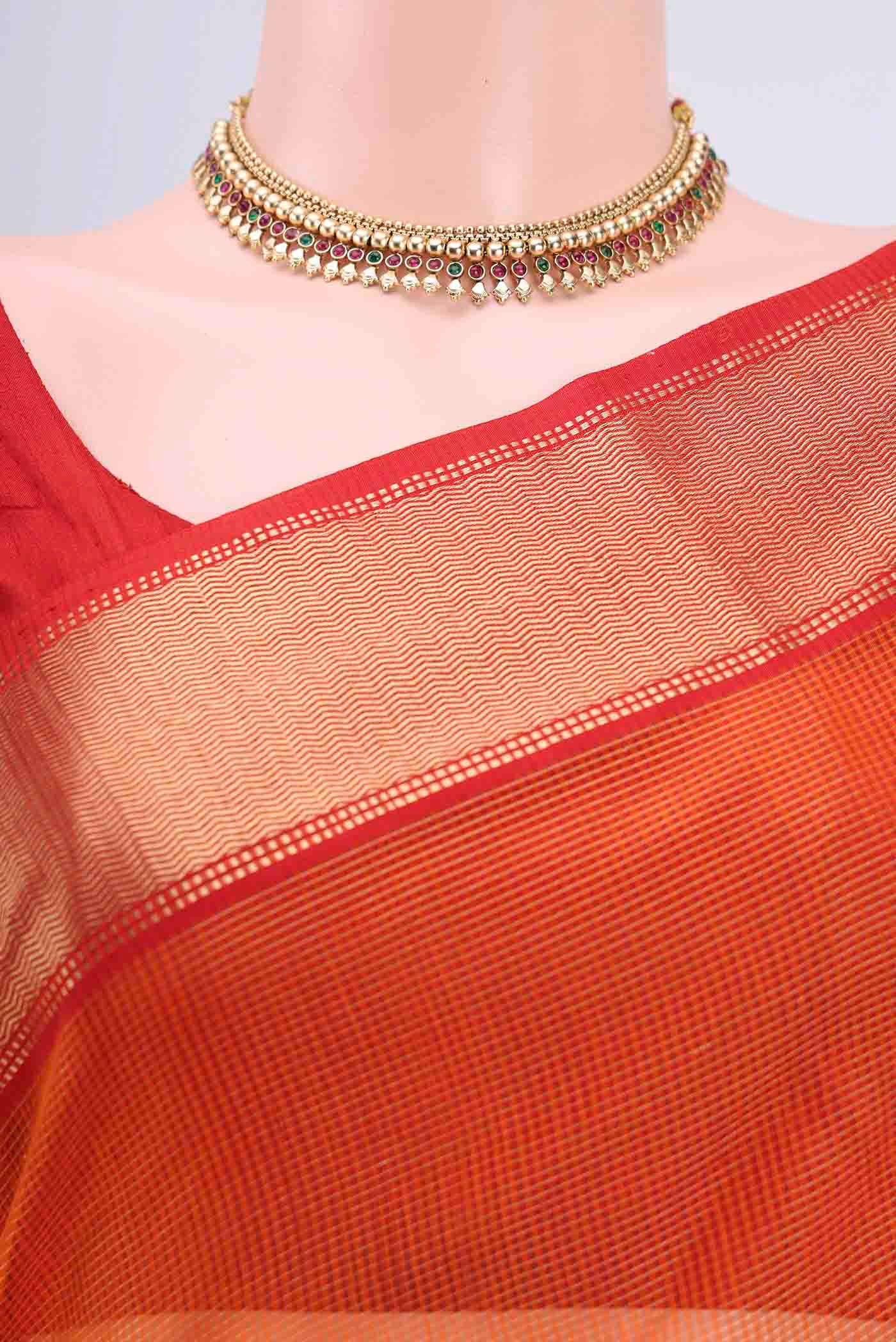 Orange Maheshwari Silk Cotton Saree - Image 2