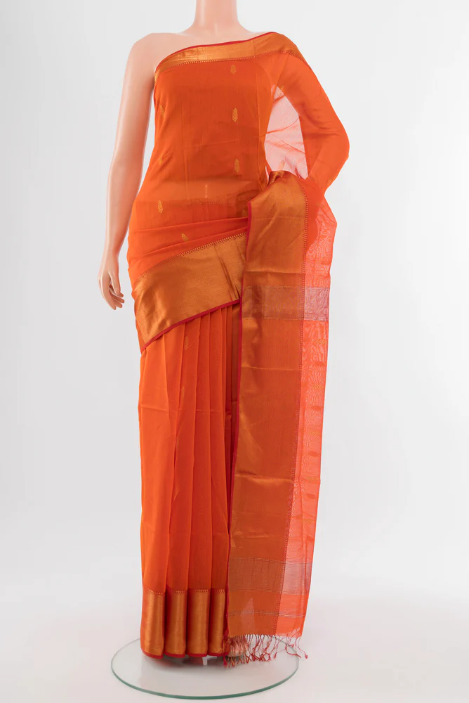 Orange Maheshwari Silk Cotton Saree