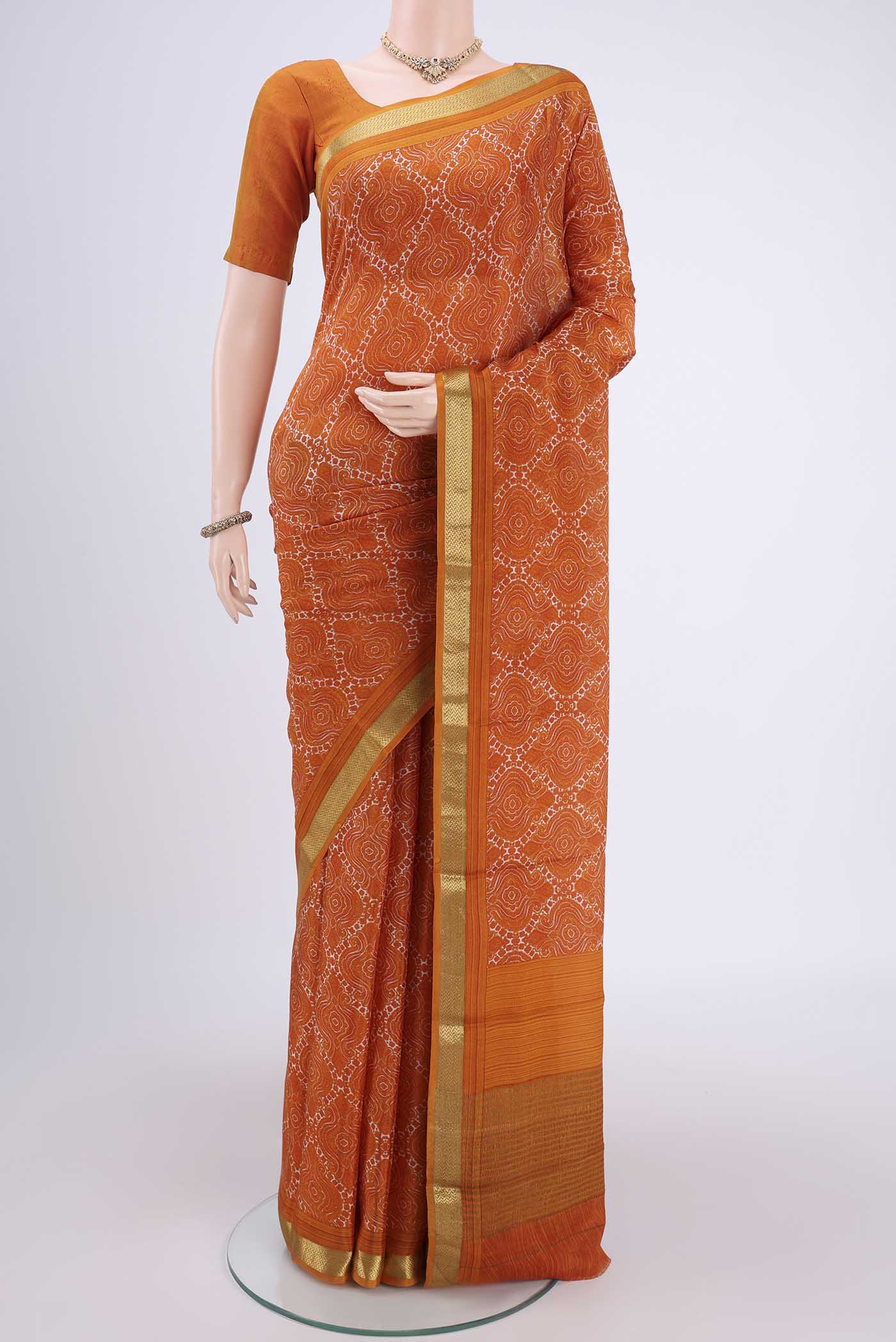 Orange Mysore Crepe Saree