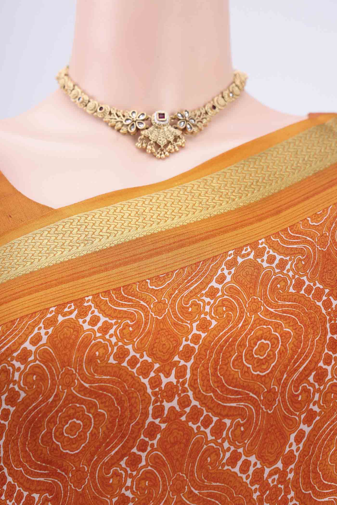 Orange Mysore Crepe Saree - Image 2