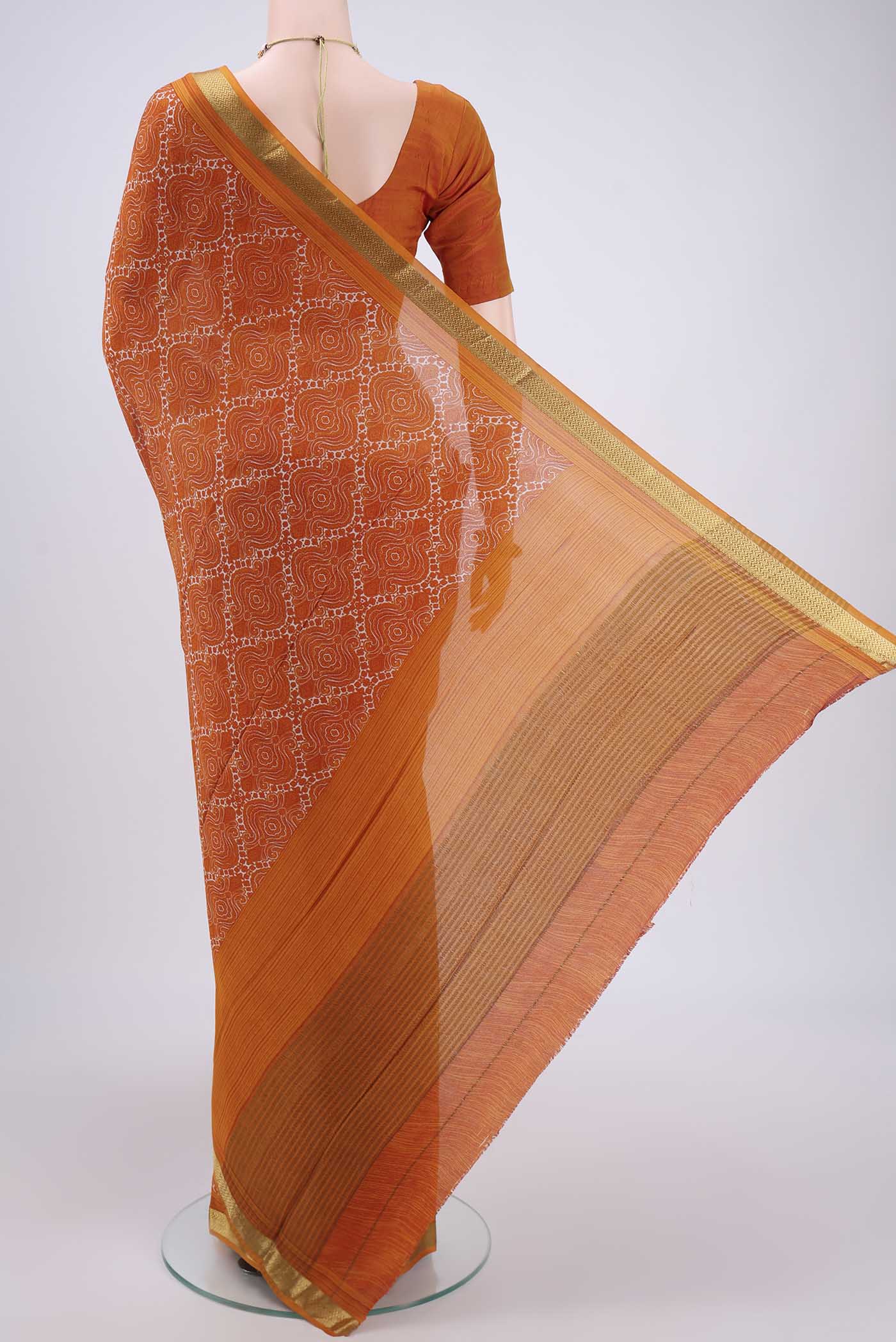 Orange Mysore Crepe Saree - Image 3