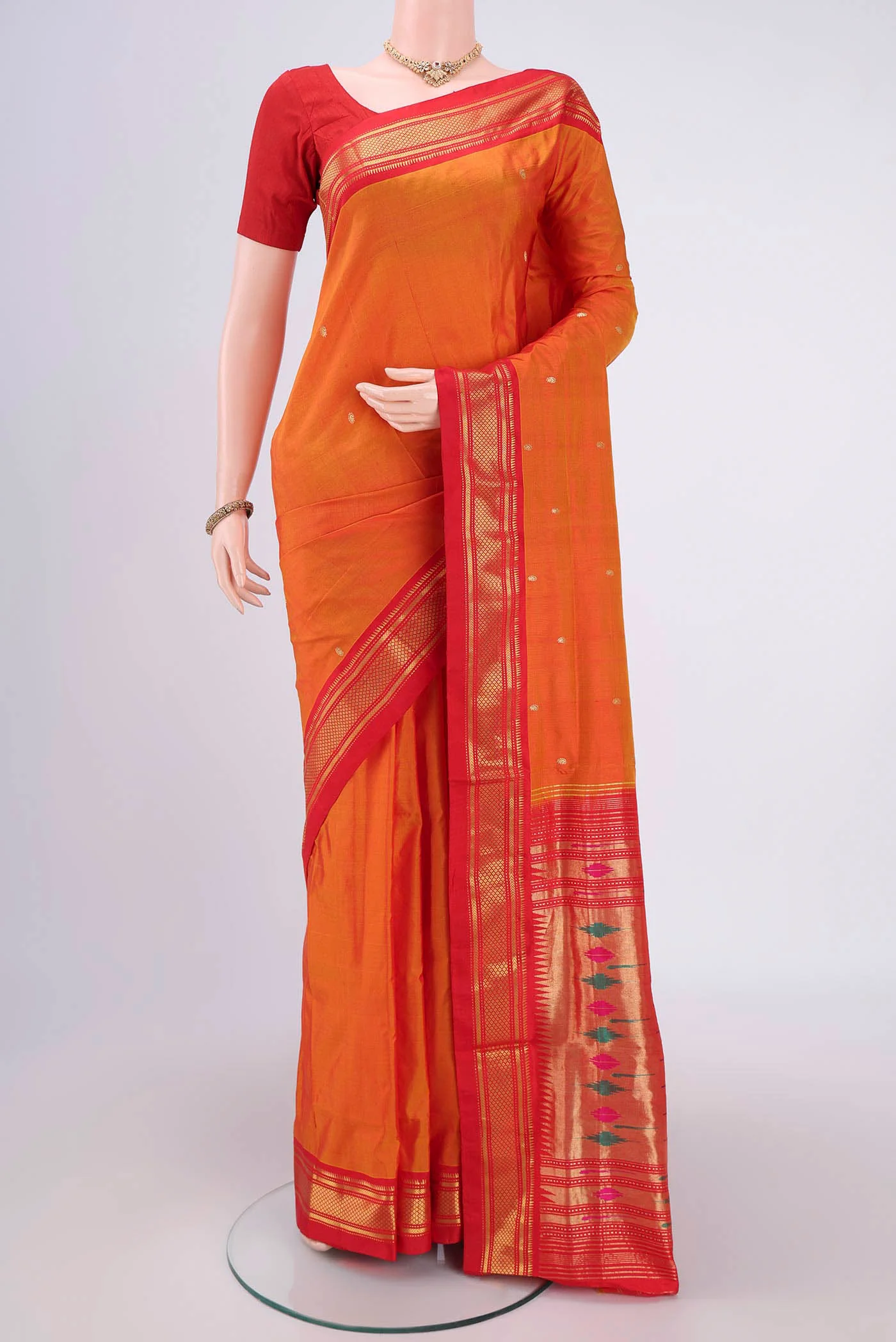 Orange Dual Tone Paithani Silk Saree