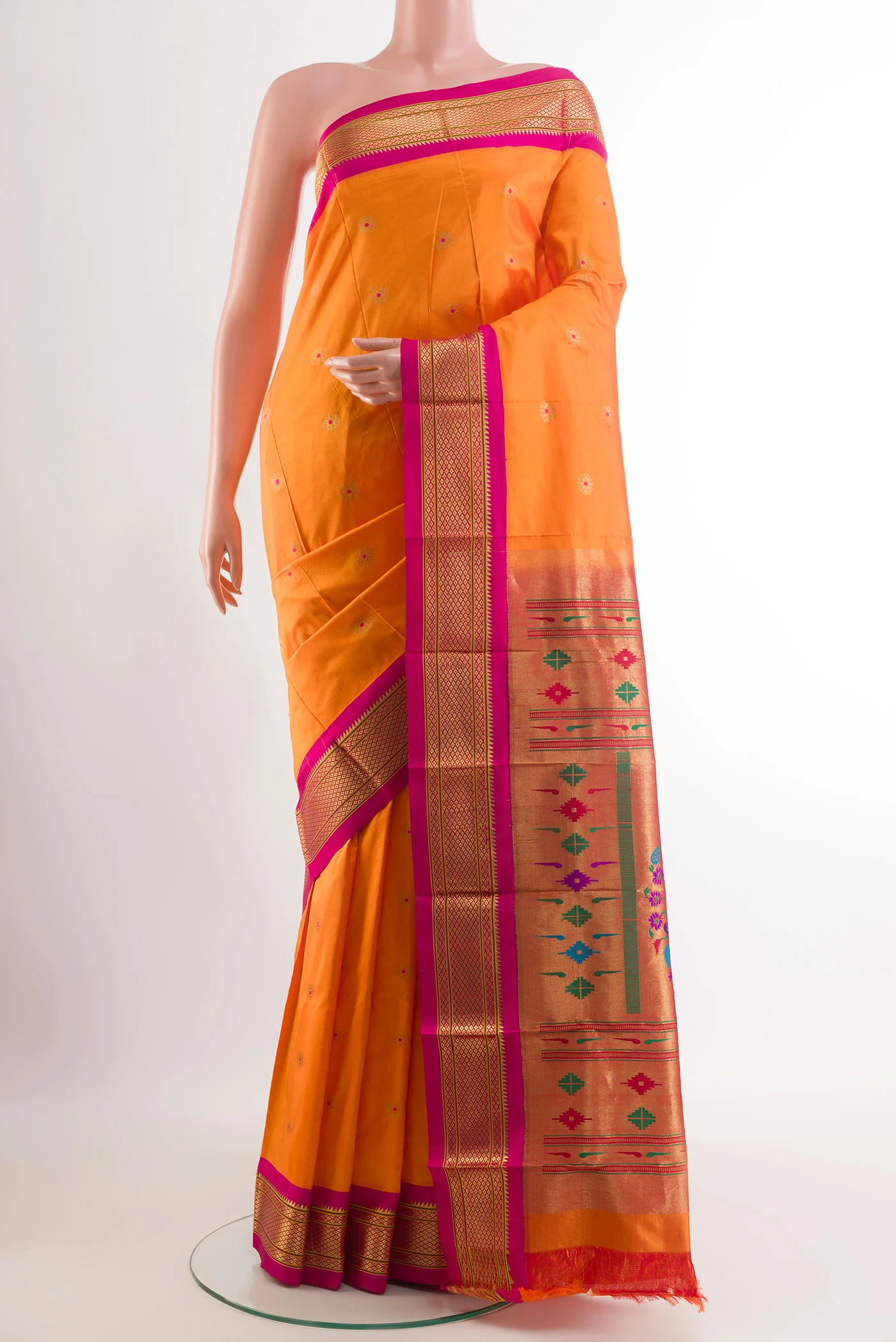 Orange Paithani Silk Saree