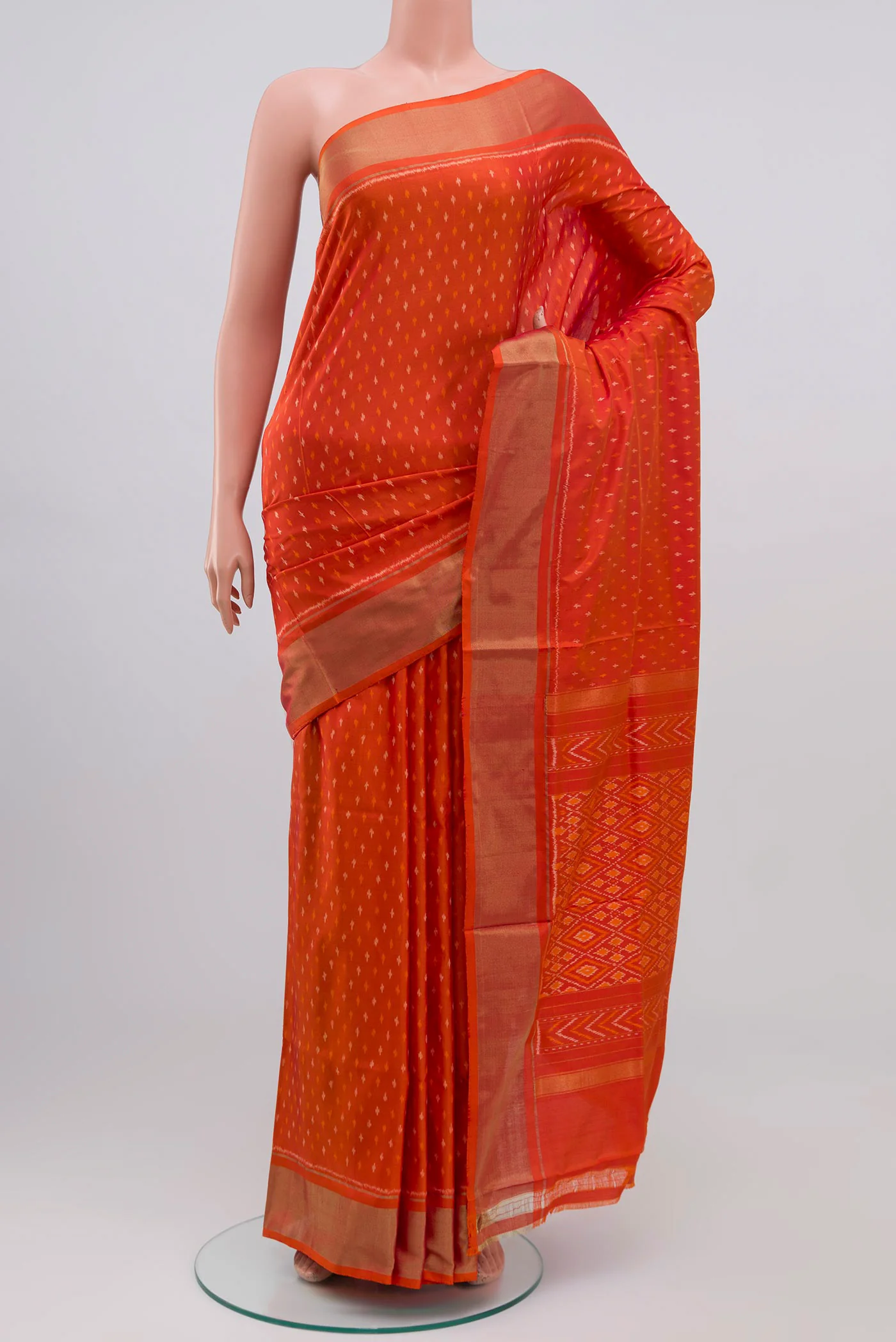 Orange Pochampally Silk Saree