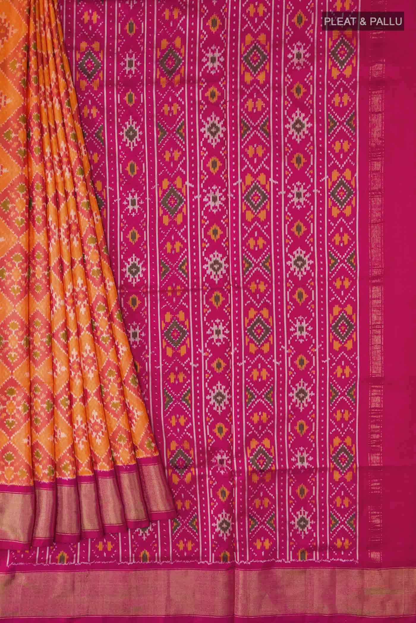 Orange Pochampally Silk Saree - Image 4