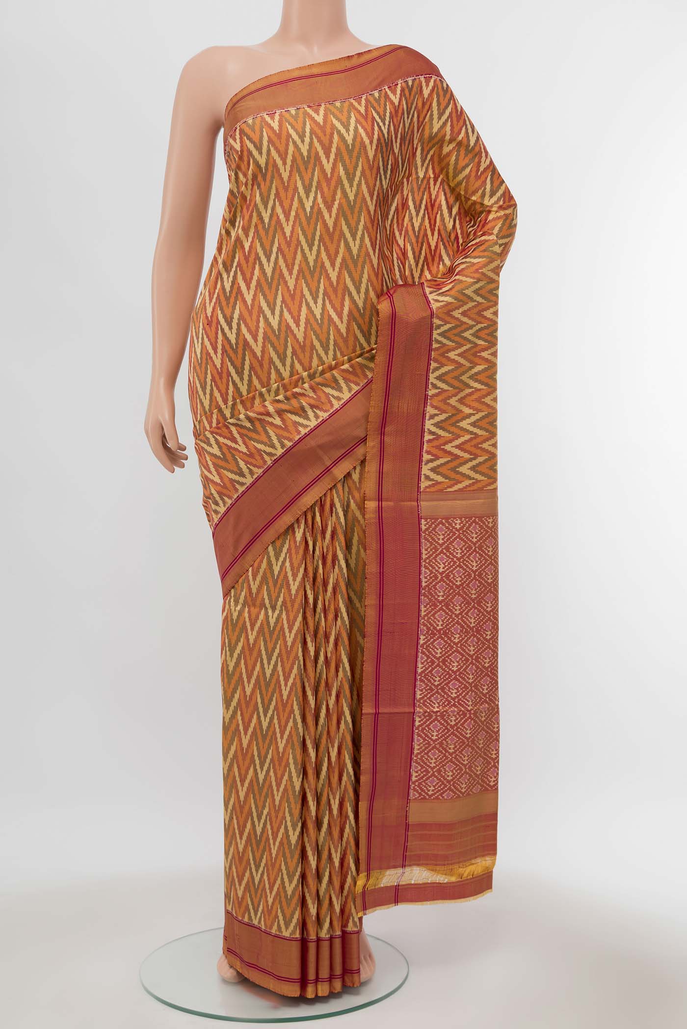 Orange Pochampally Silk Saree