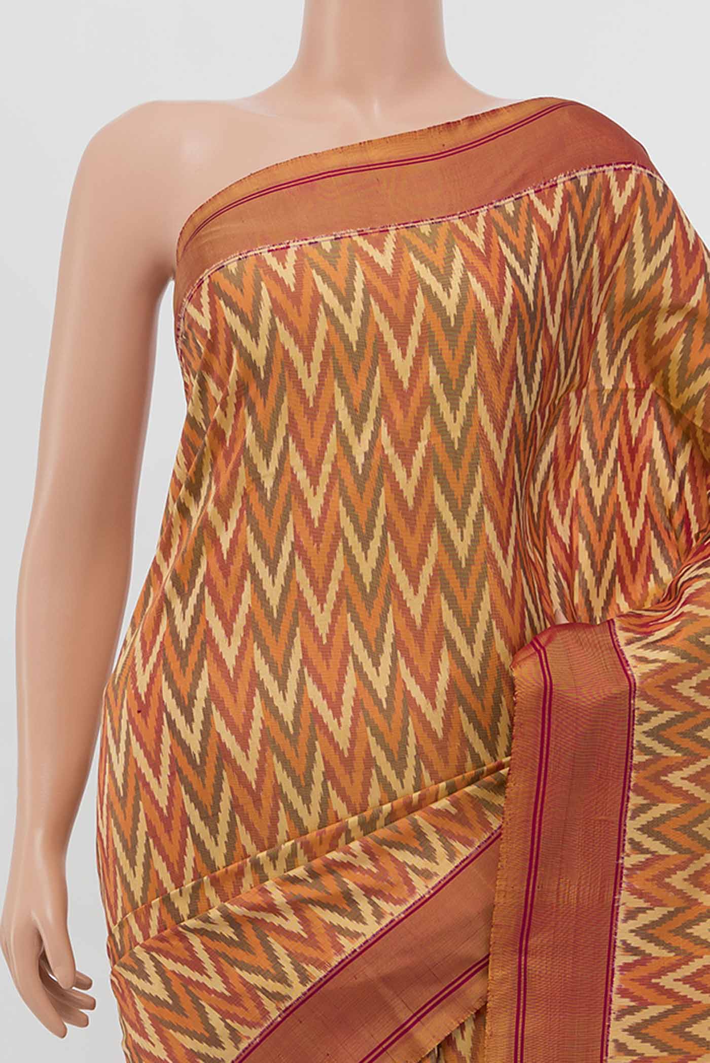 Orange Pochampally Silk Saree - Image 2