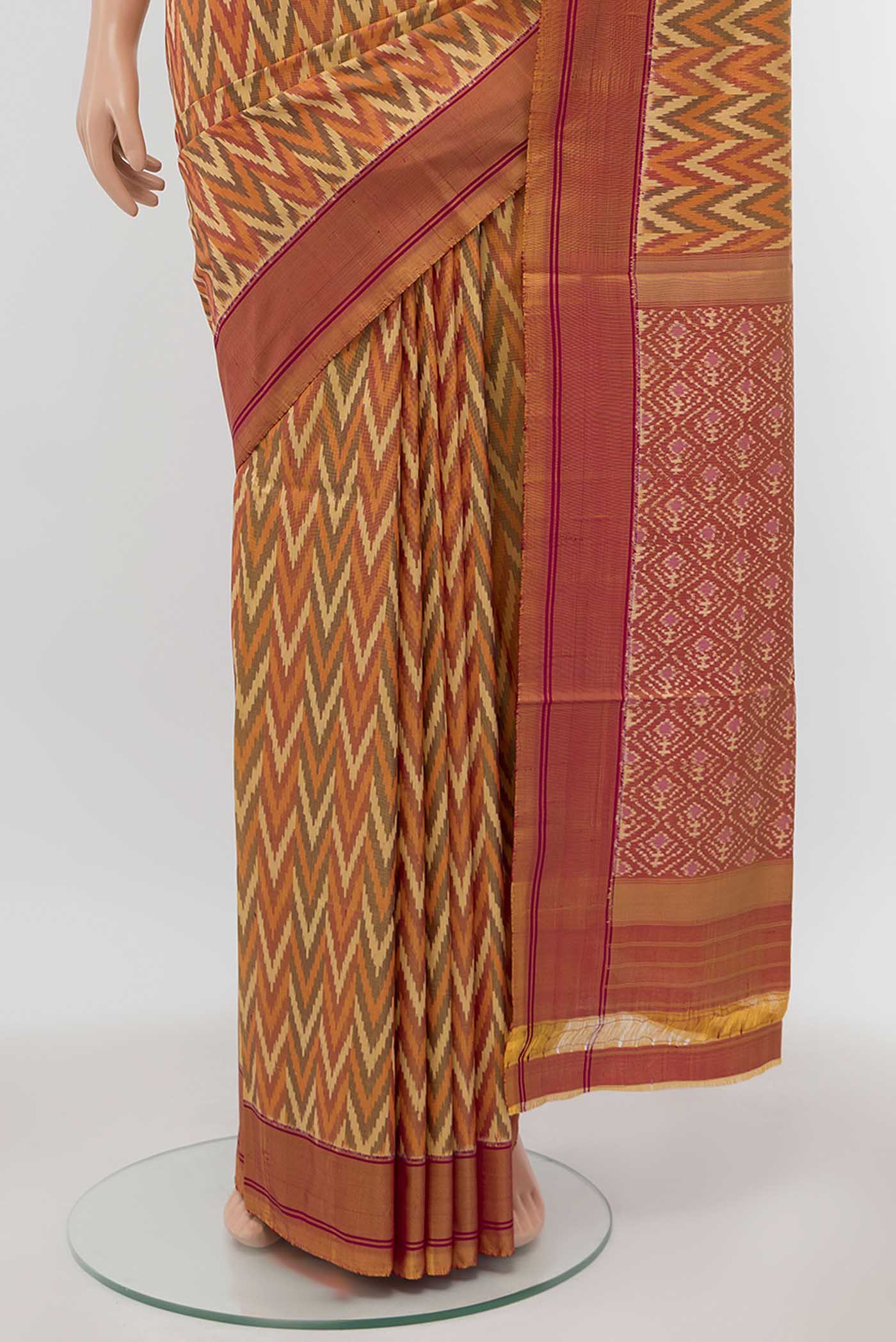 Orange Pochampally Silk Saree - Image 3