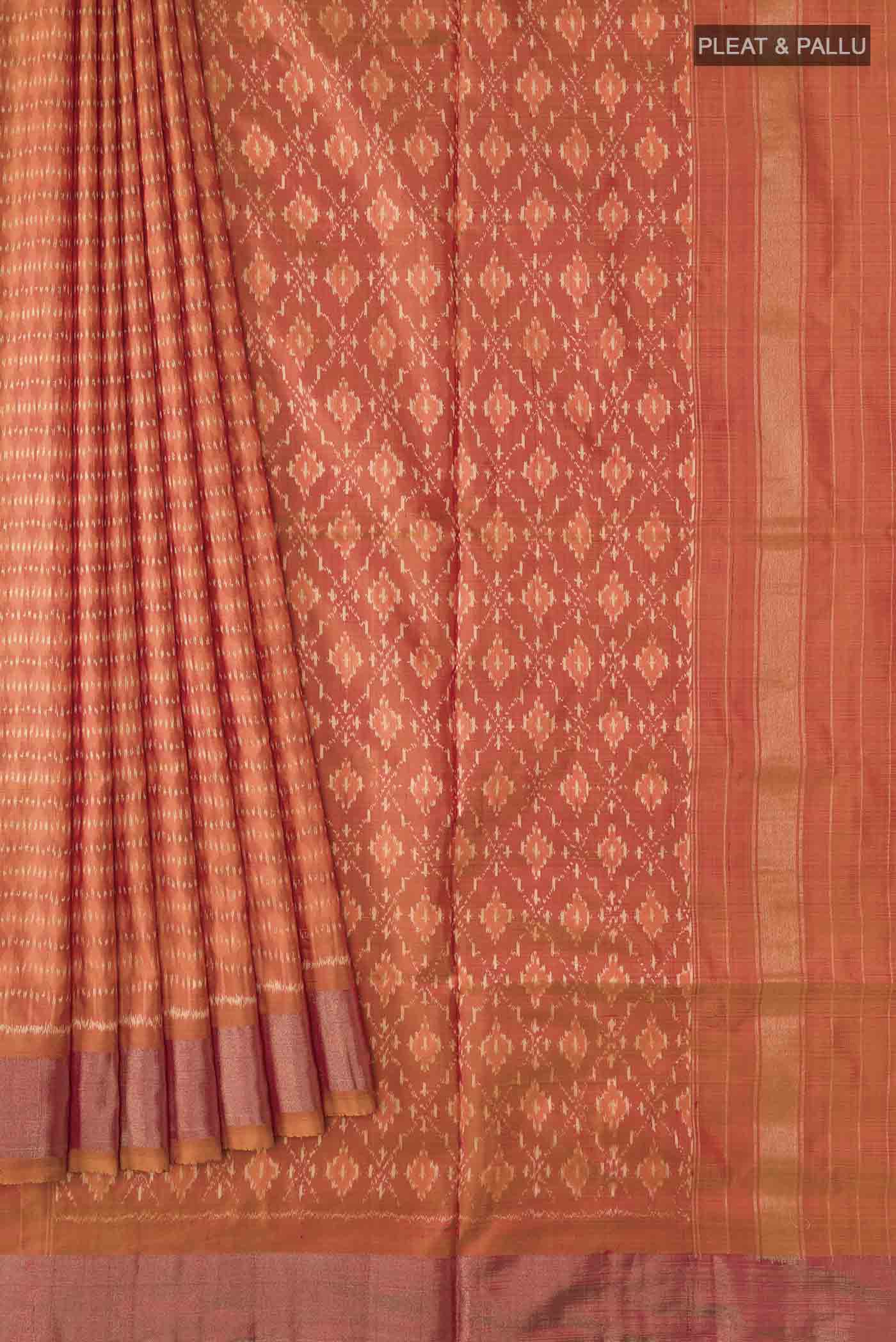 Orange Pochampally Silk Saree - Image 4