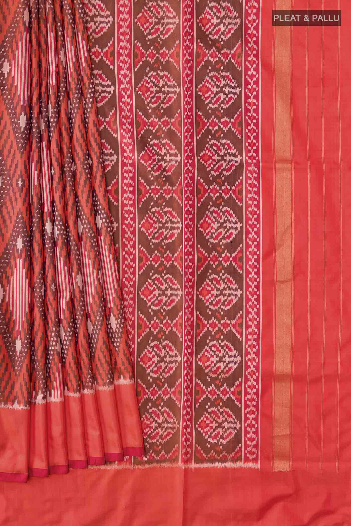 Orange Pochampally Silk Saree - Image 4
