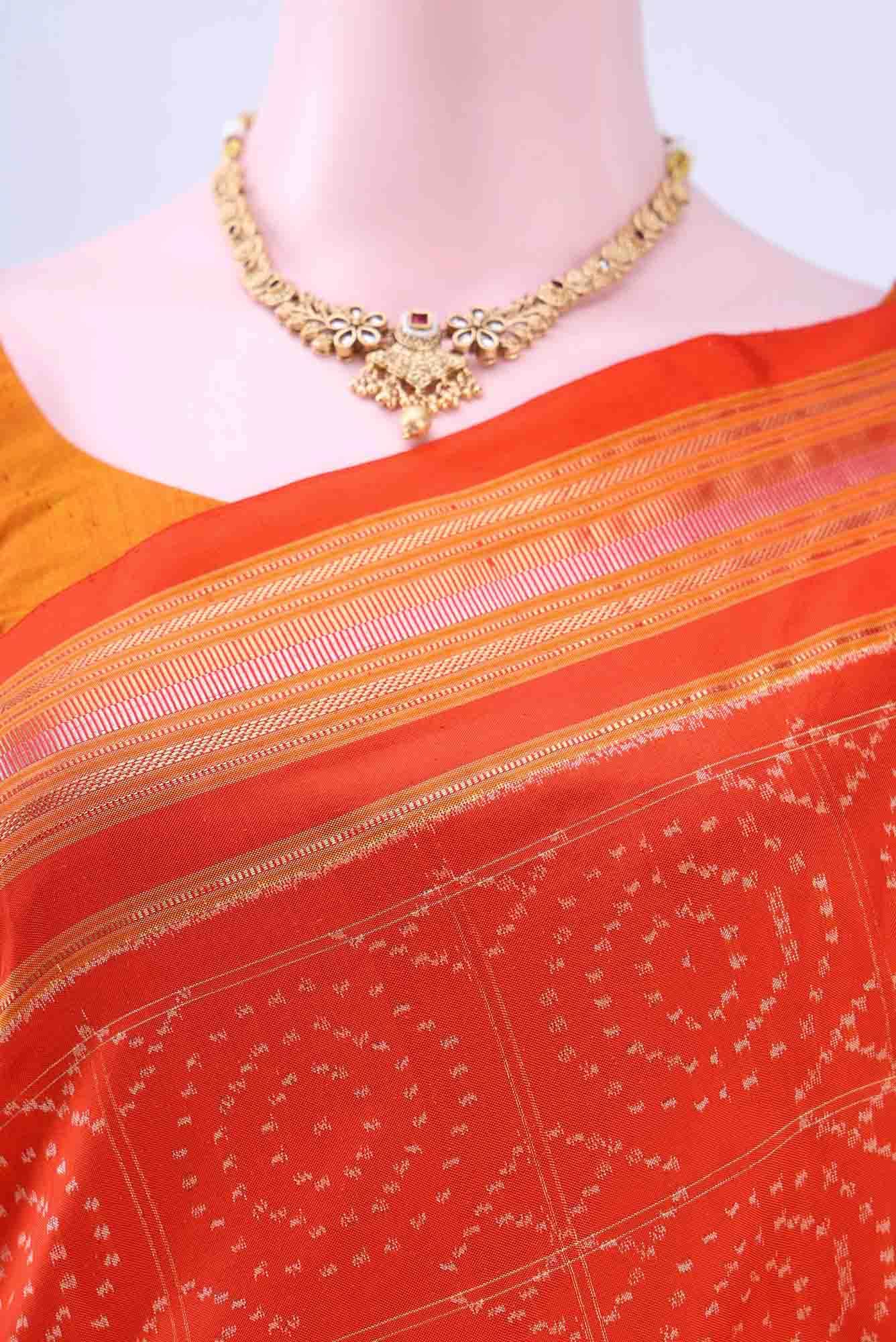Orange Pochampally Silk Saree - Image 3