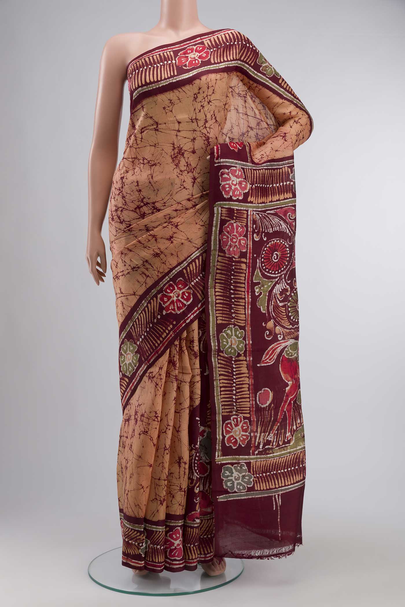 Orange Printed Silk Saree