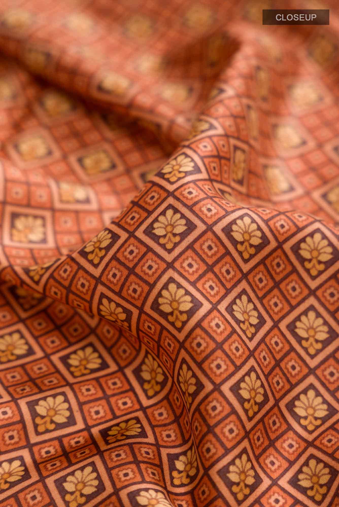 Orange Printed Silk Saree - Image 2