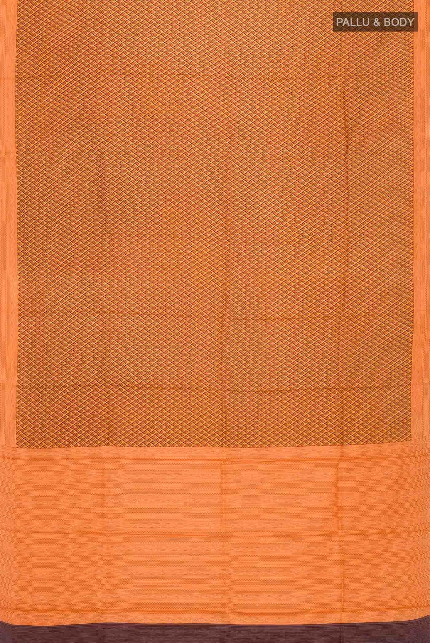 Orange Printed Silk Saree - Image 3
