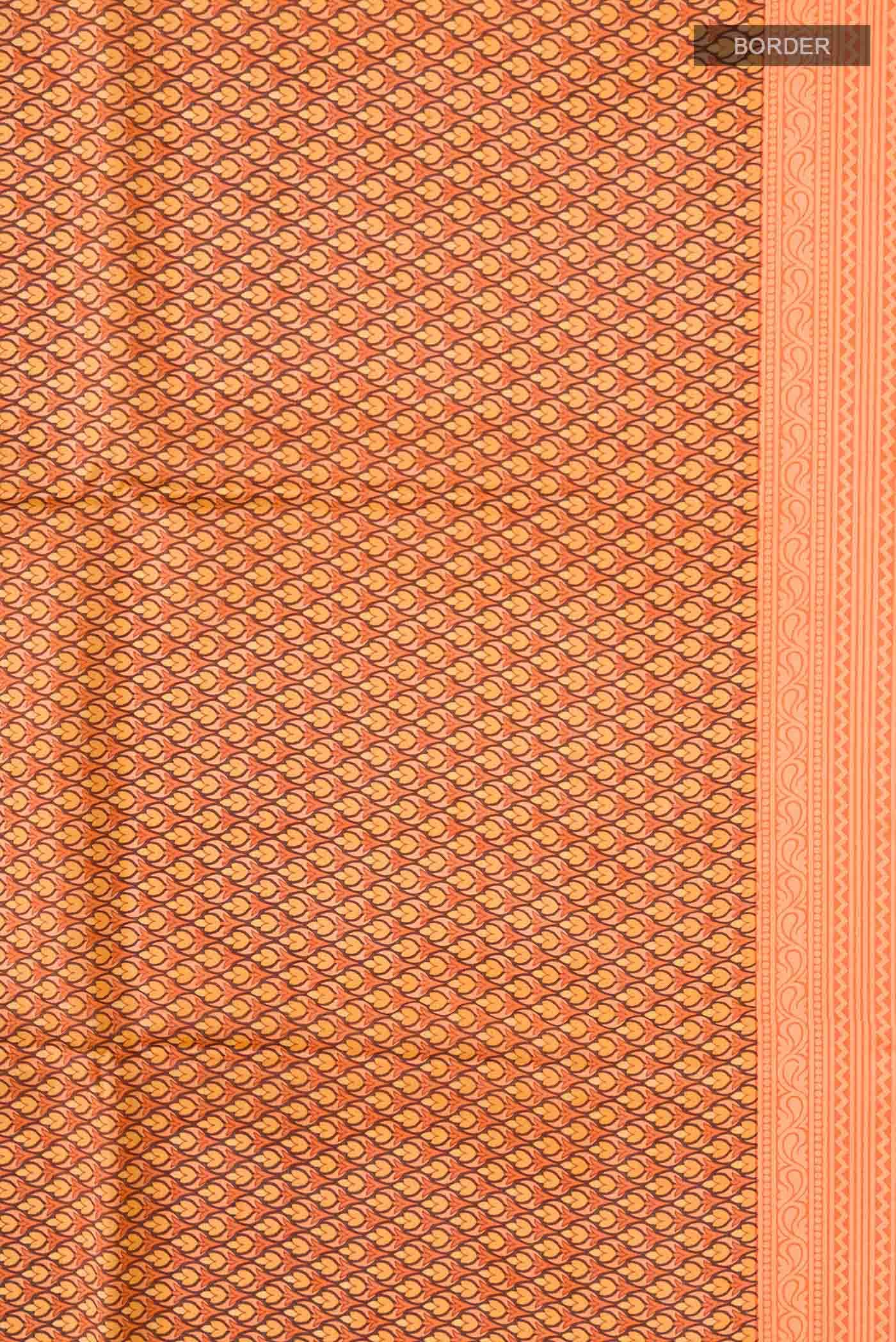 Orange Printed Silk Saree - Image 4