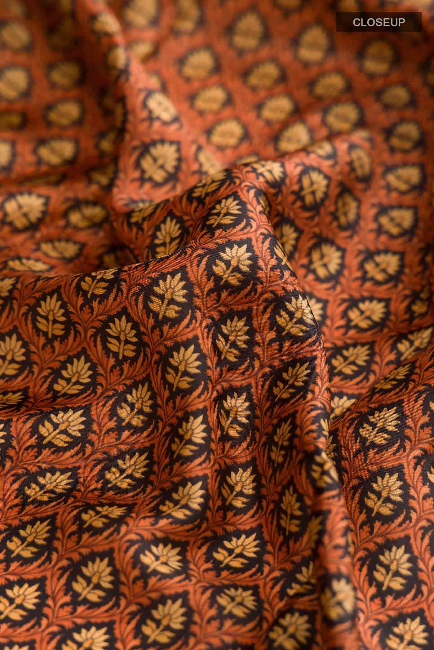Orange Printed Silk Saree - Image 2