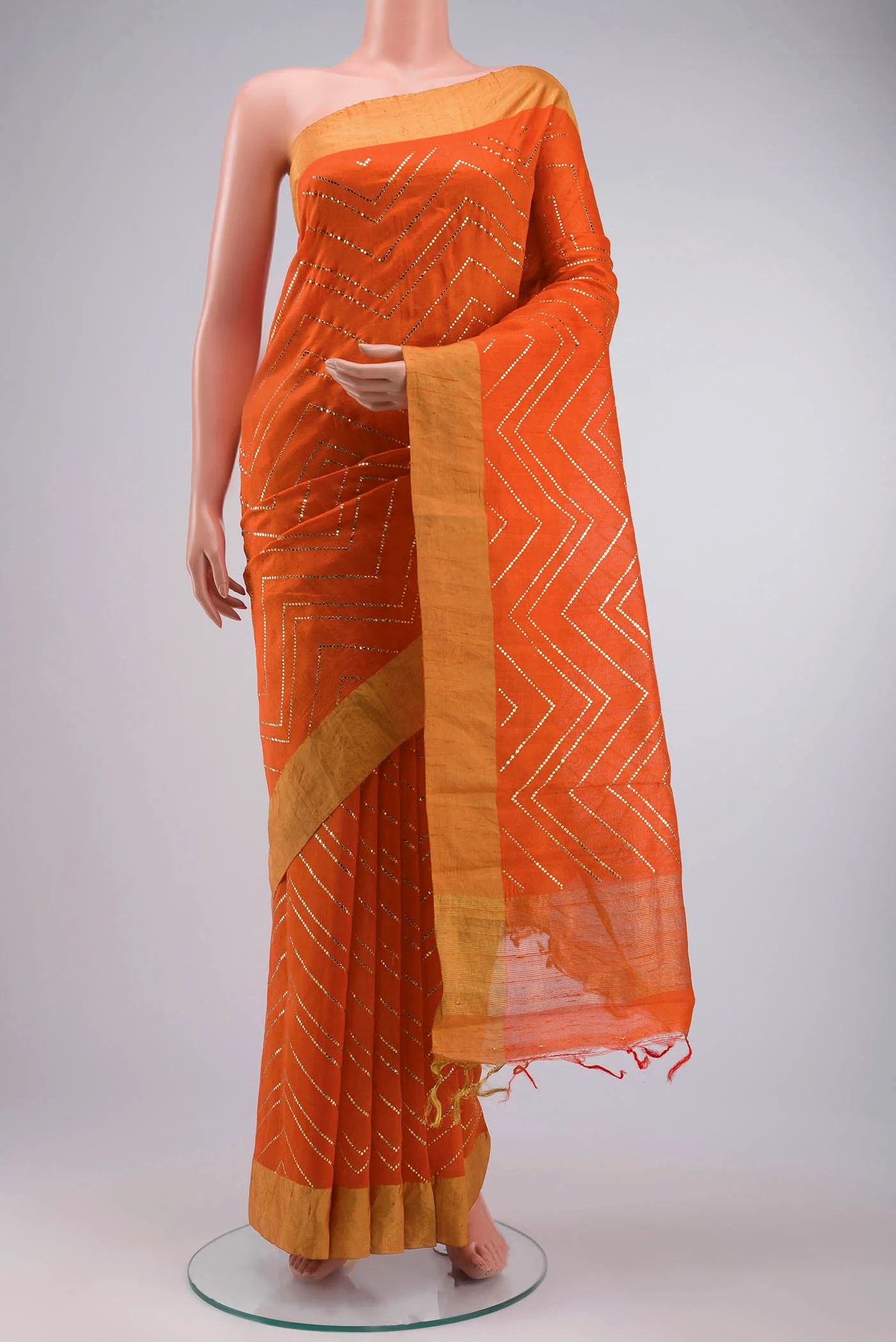 Orange Raw Silk Saree