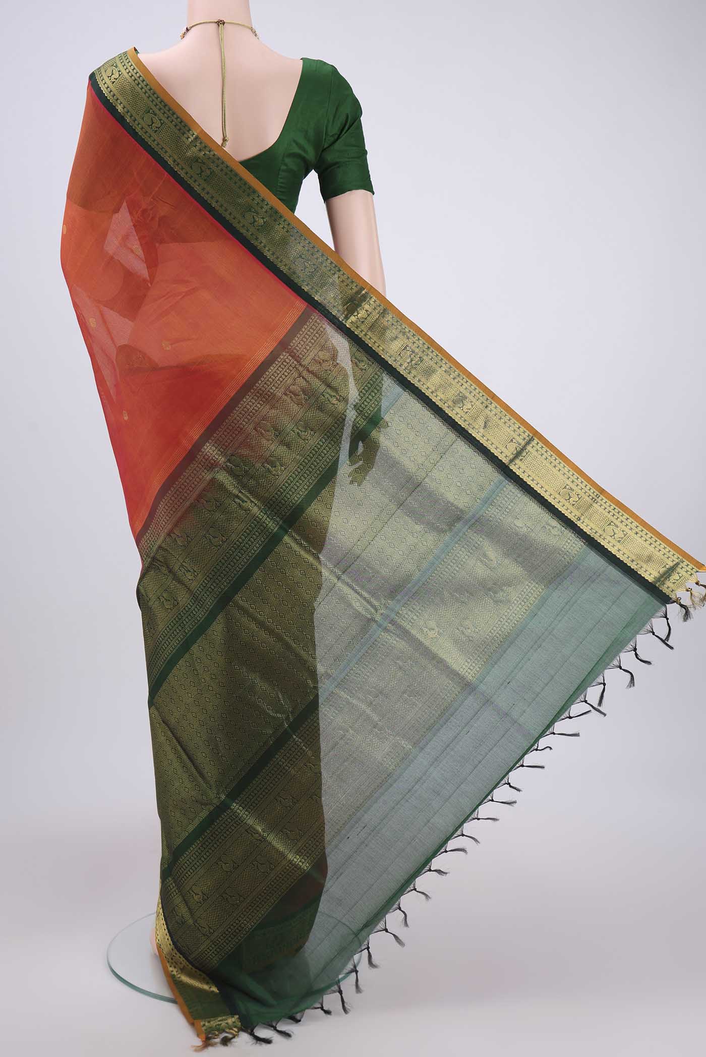 Orange Silk Cotton Saree - Image 3