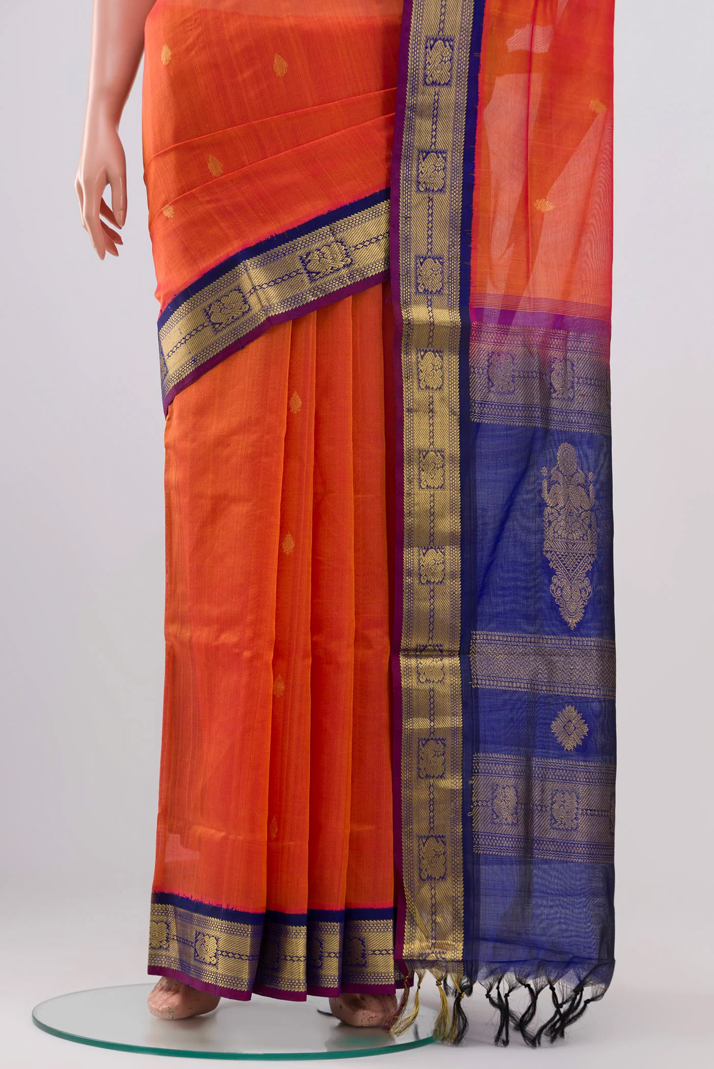 Orange Silk Cotton Saree - Image 3