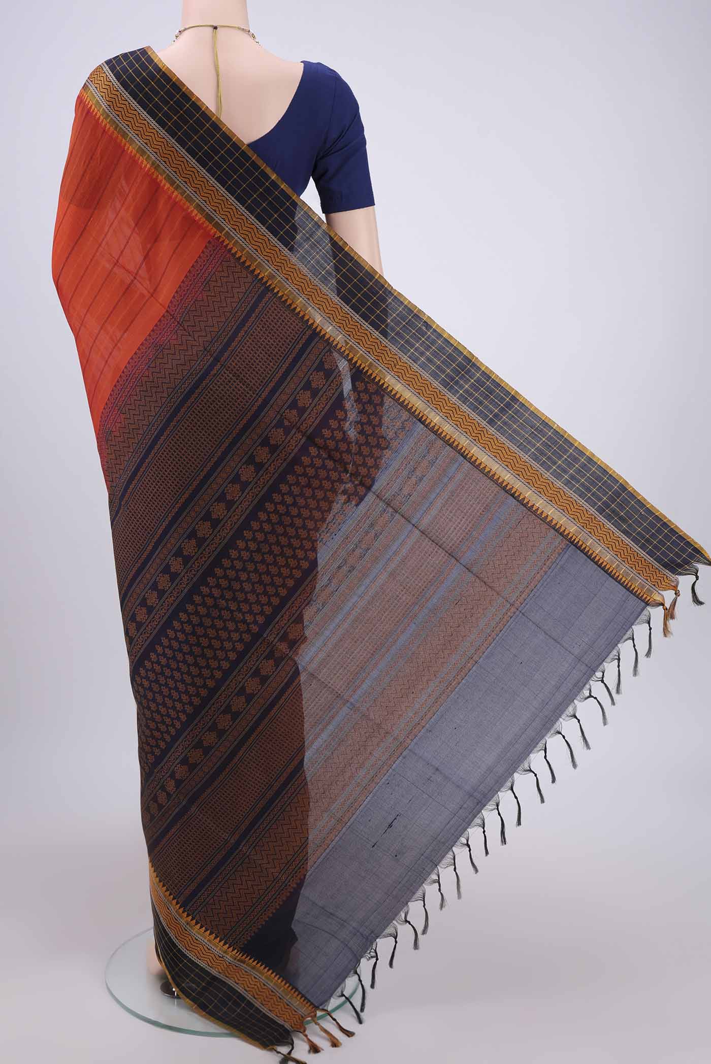 Orange Silk Cotton Saree - Image 3