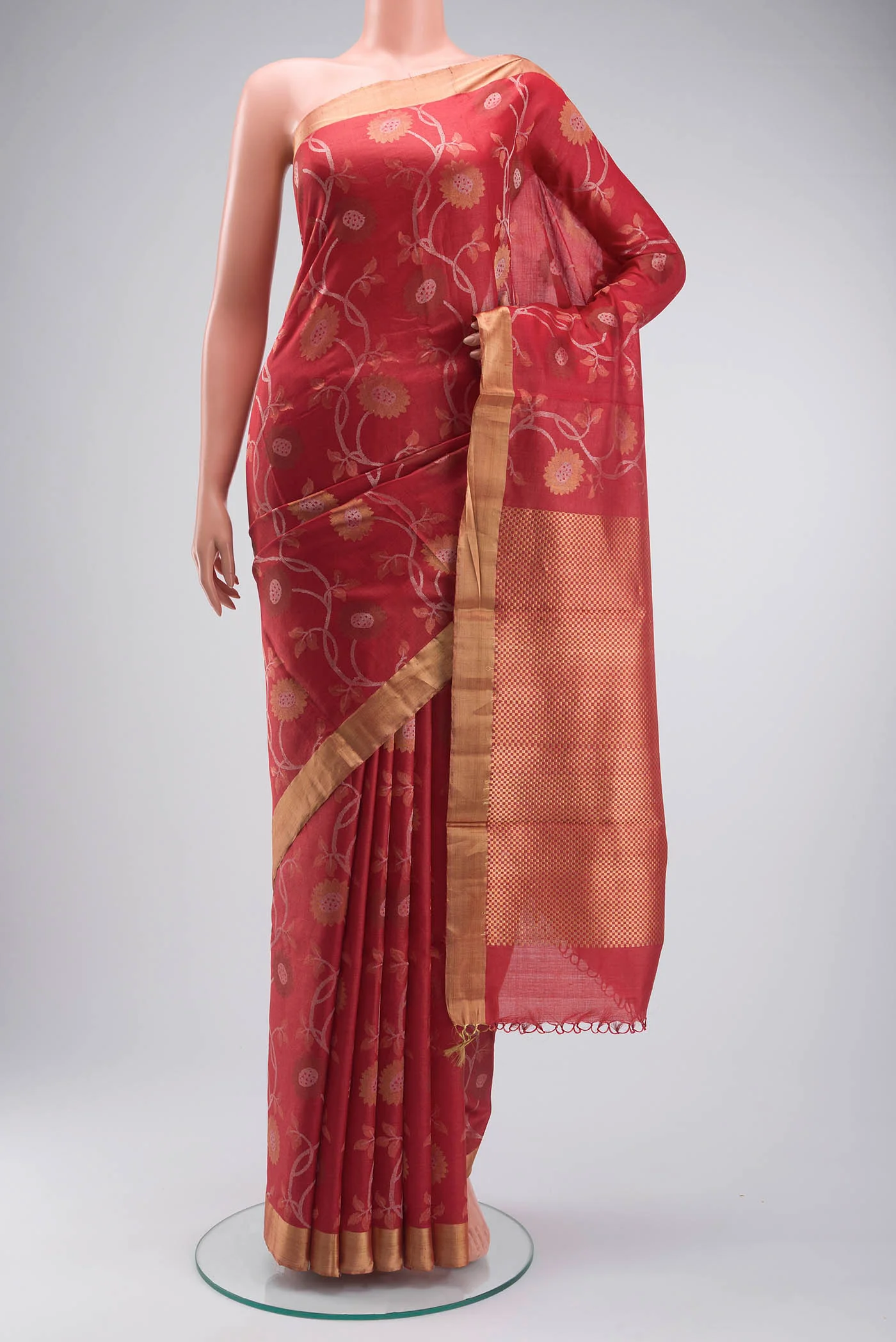 Imperial Red Tussar Silk Saree
