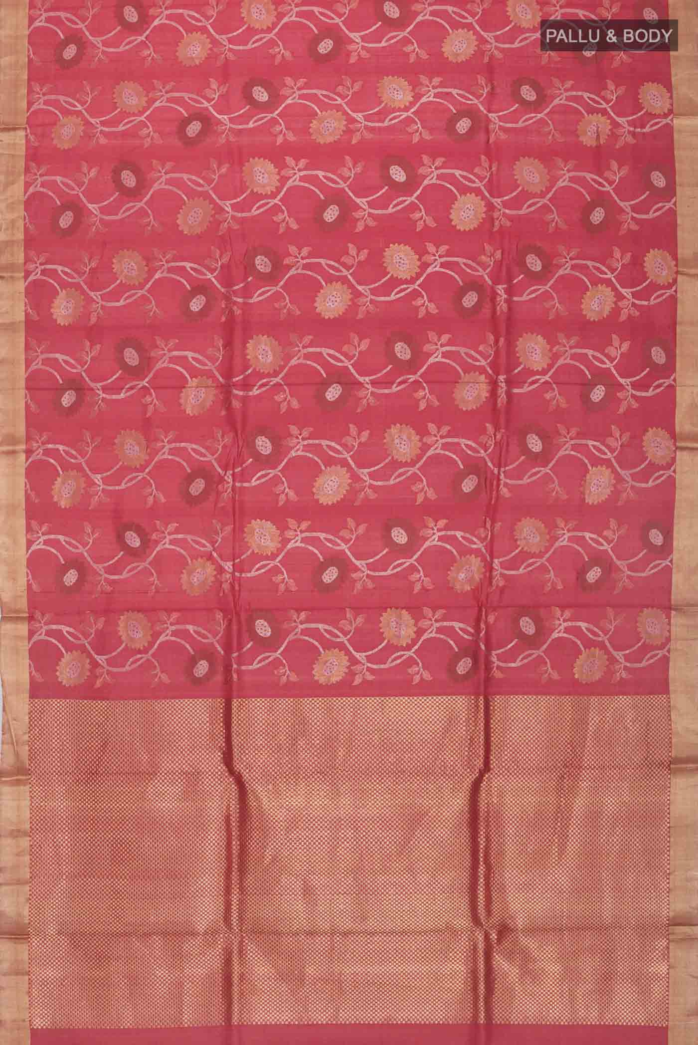 Imperial Red Tussar Silk Saree - Image 6