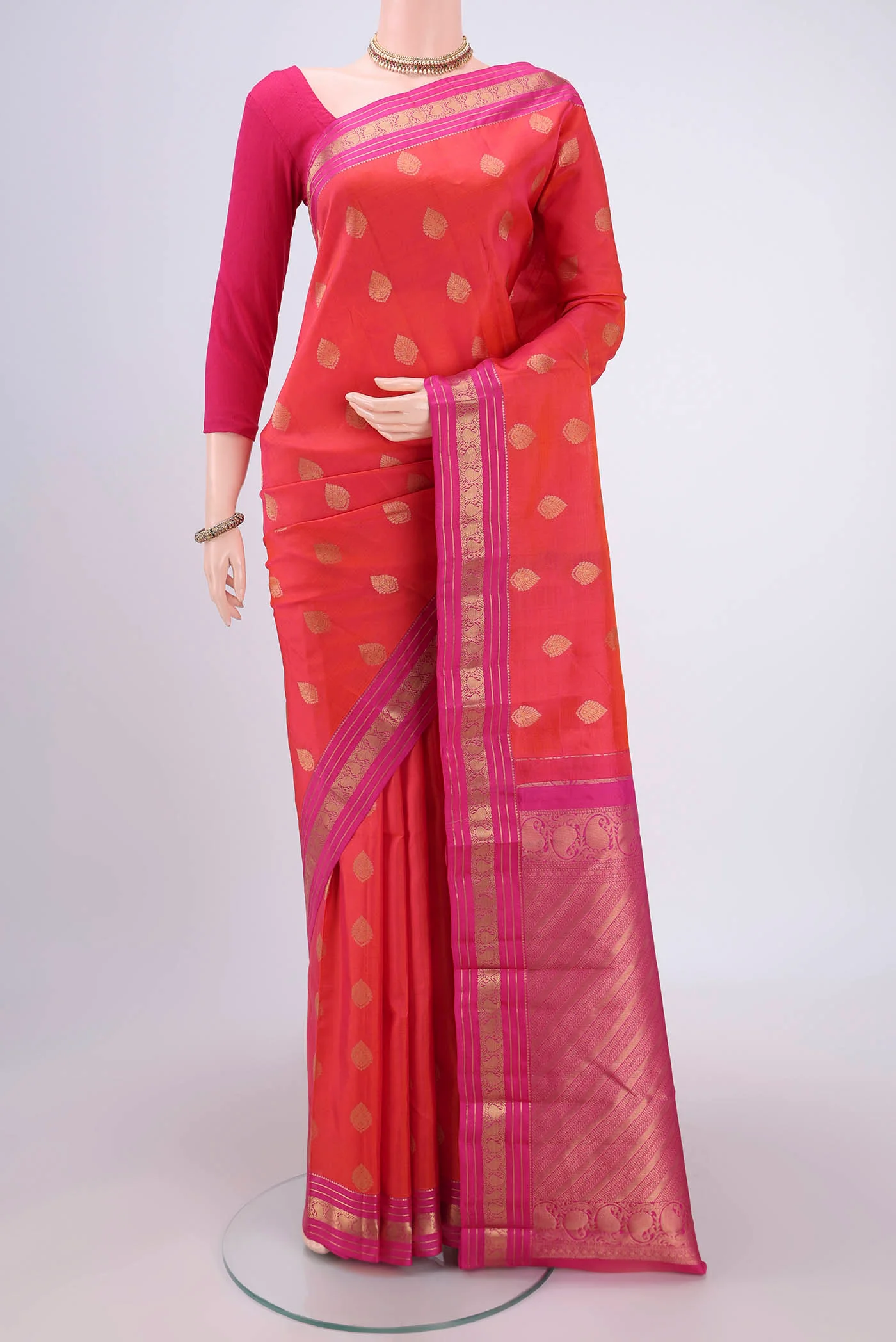 Orange with Pink Color Kanchipuram Silk Saree