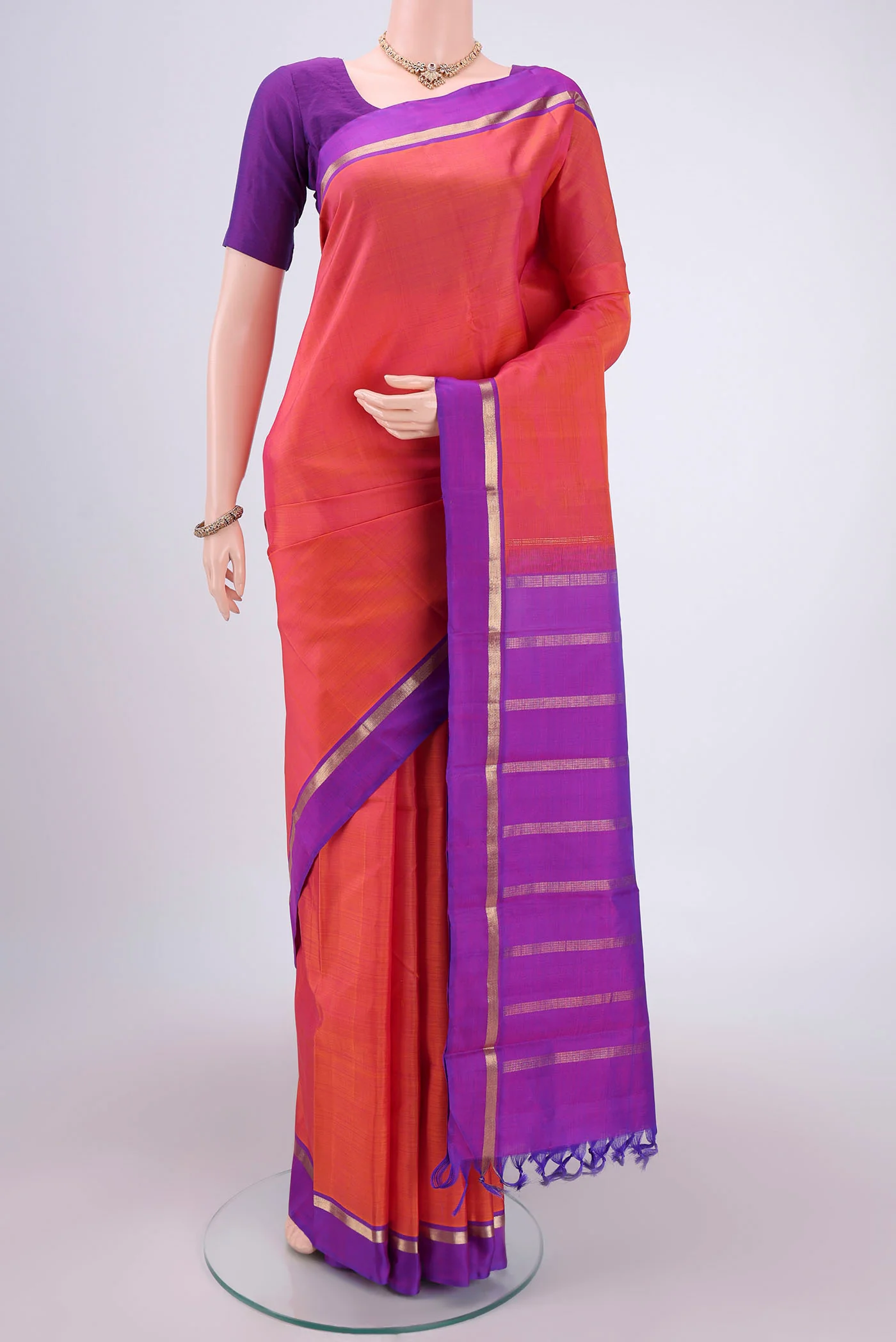 Orange with Pink Color Kanjivaram Silk Saree