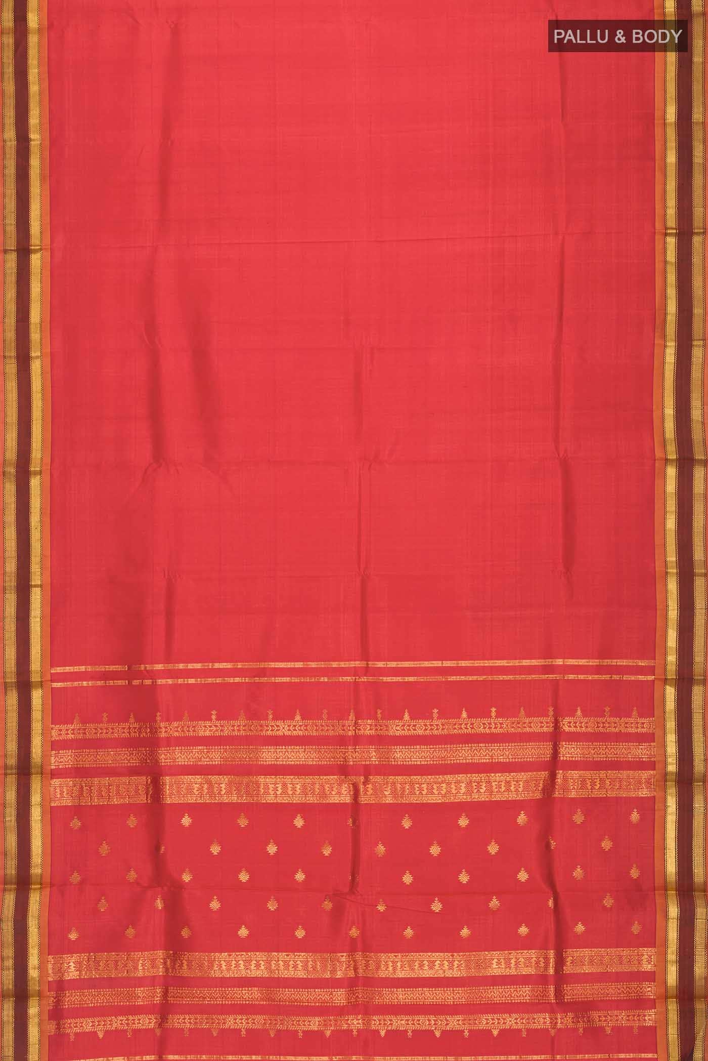 Orange with Pink Dual Tone Kanjivaram Silk Saree - Image 4