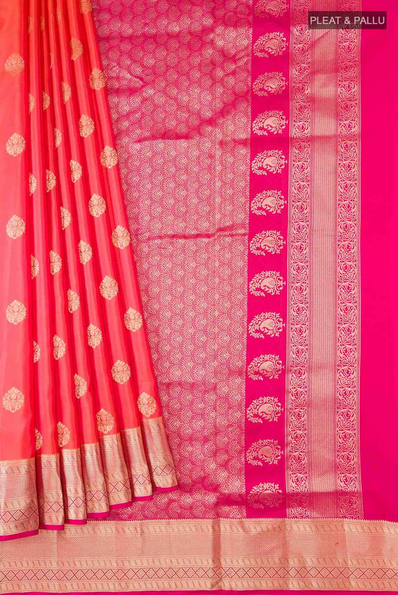 Orange with Pink Dual Tone Soft Silk Saree - Image 2