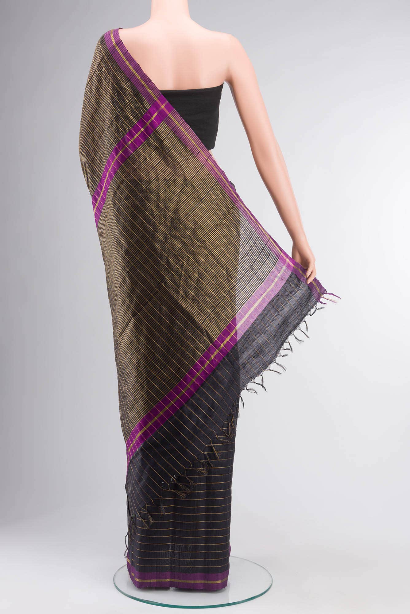 Orchid Dream-Black Bhagalpuri Tussar Silk Saree - Image 11