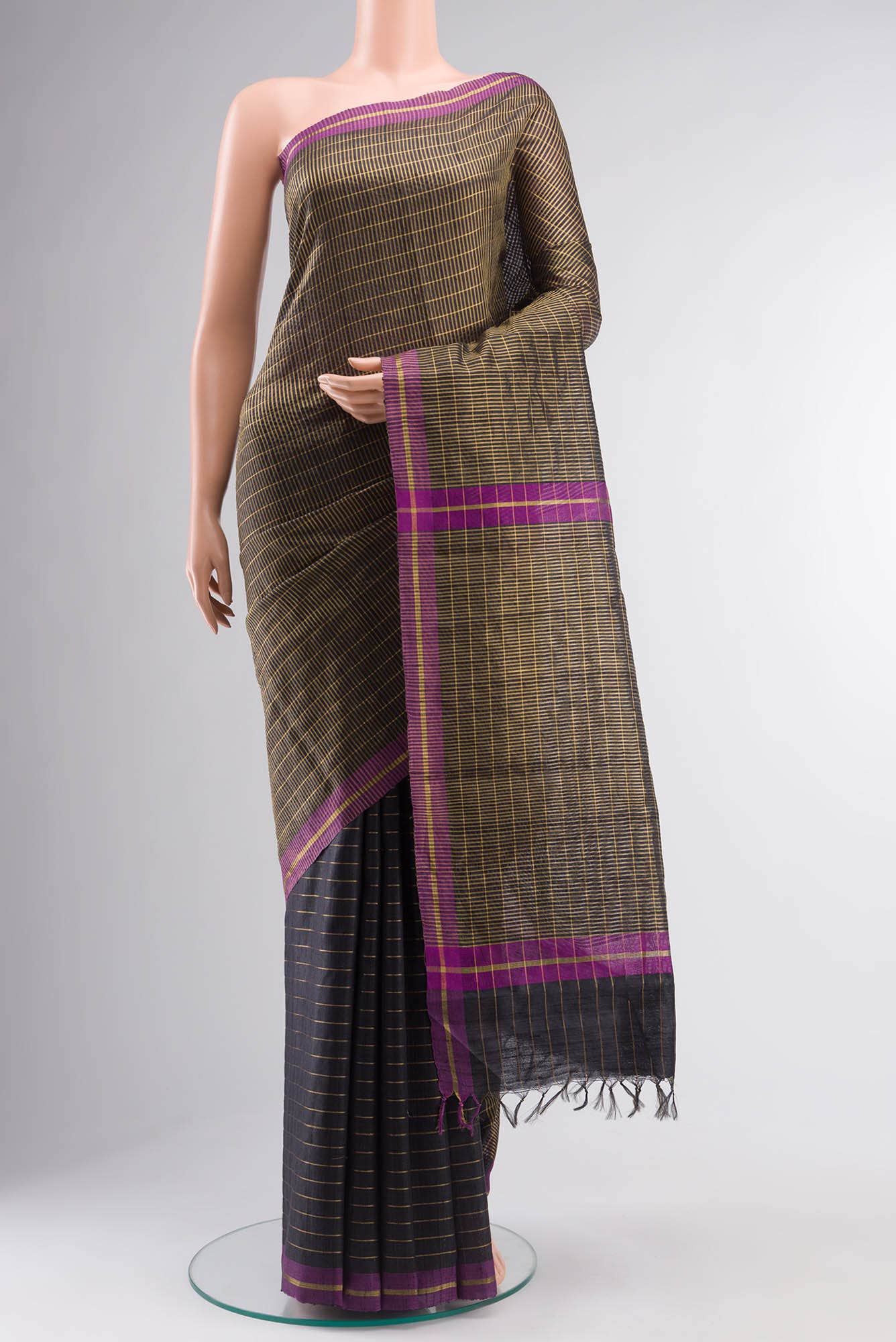 Orchid Dream-Black Bhagalpuri Tussar Silk Saree - Image 2