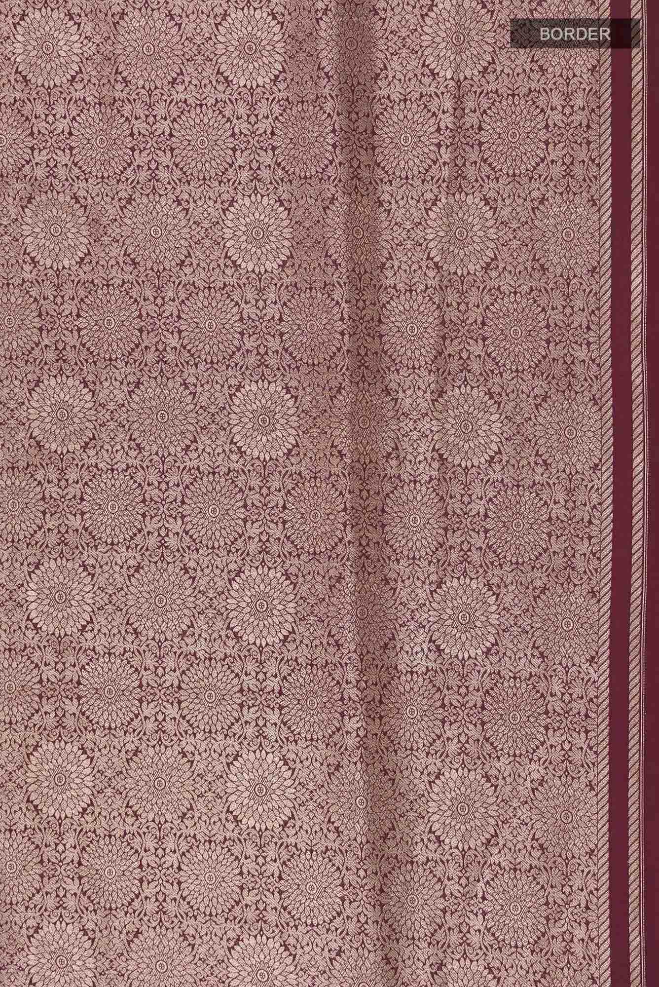 Ottoman Flowers-Maroon Banarasi Silk Saree - Image 10