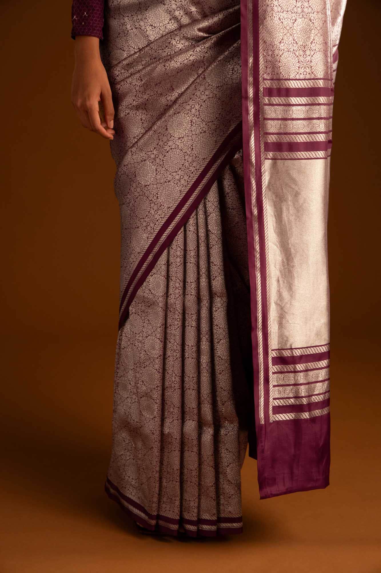 Ottoman Flowers-Maroon Banarasi Silk Saree - Image 6