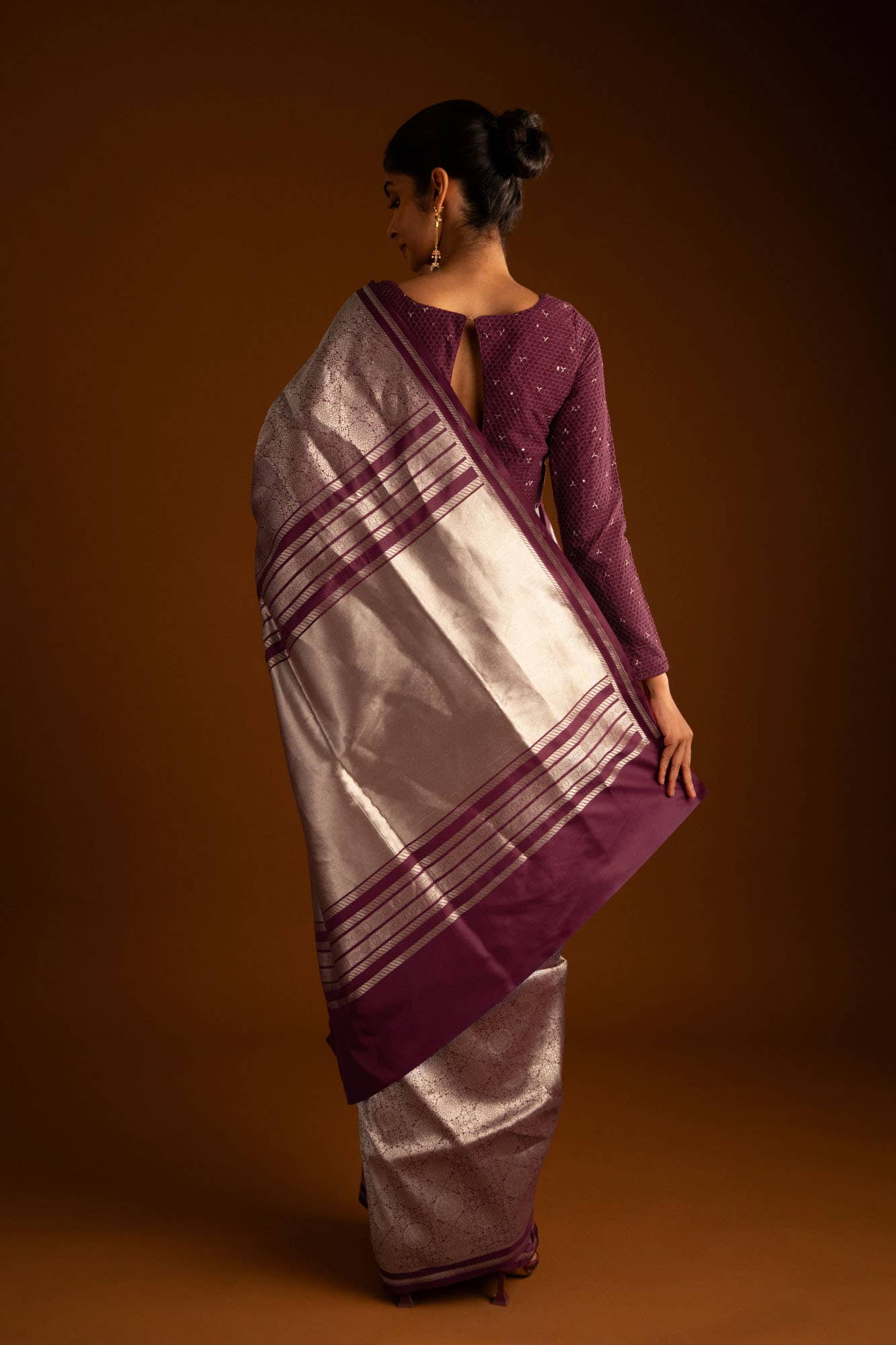 Ottoman Flowers-Maroon Banarasi Silk Saree - Image 7