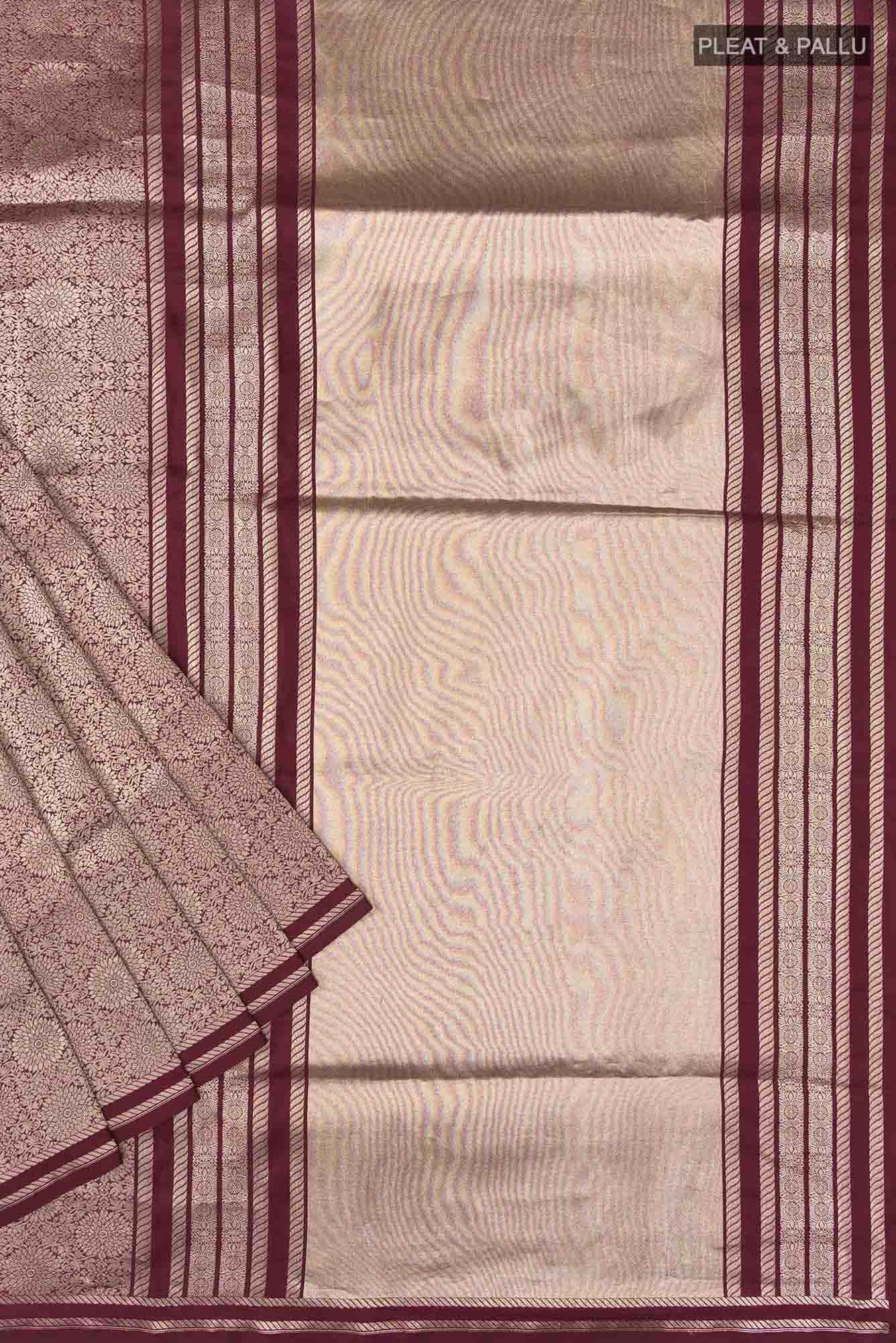 Ottoman Flowers-Maroon Banarasi Silk Saree - Image 9