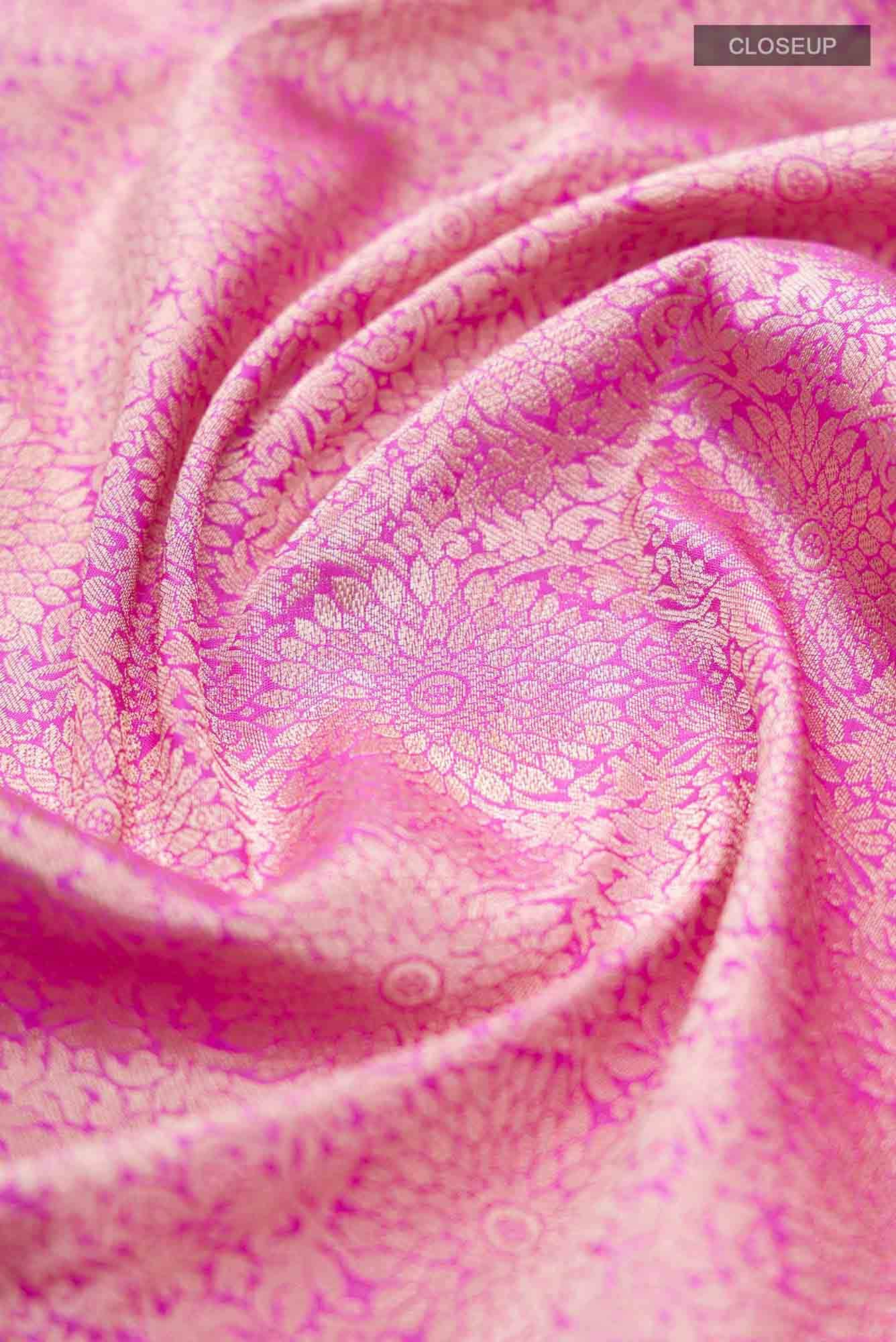 Ottoman Flowers-Pink Banarasi Silk Saree - Image 3